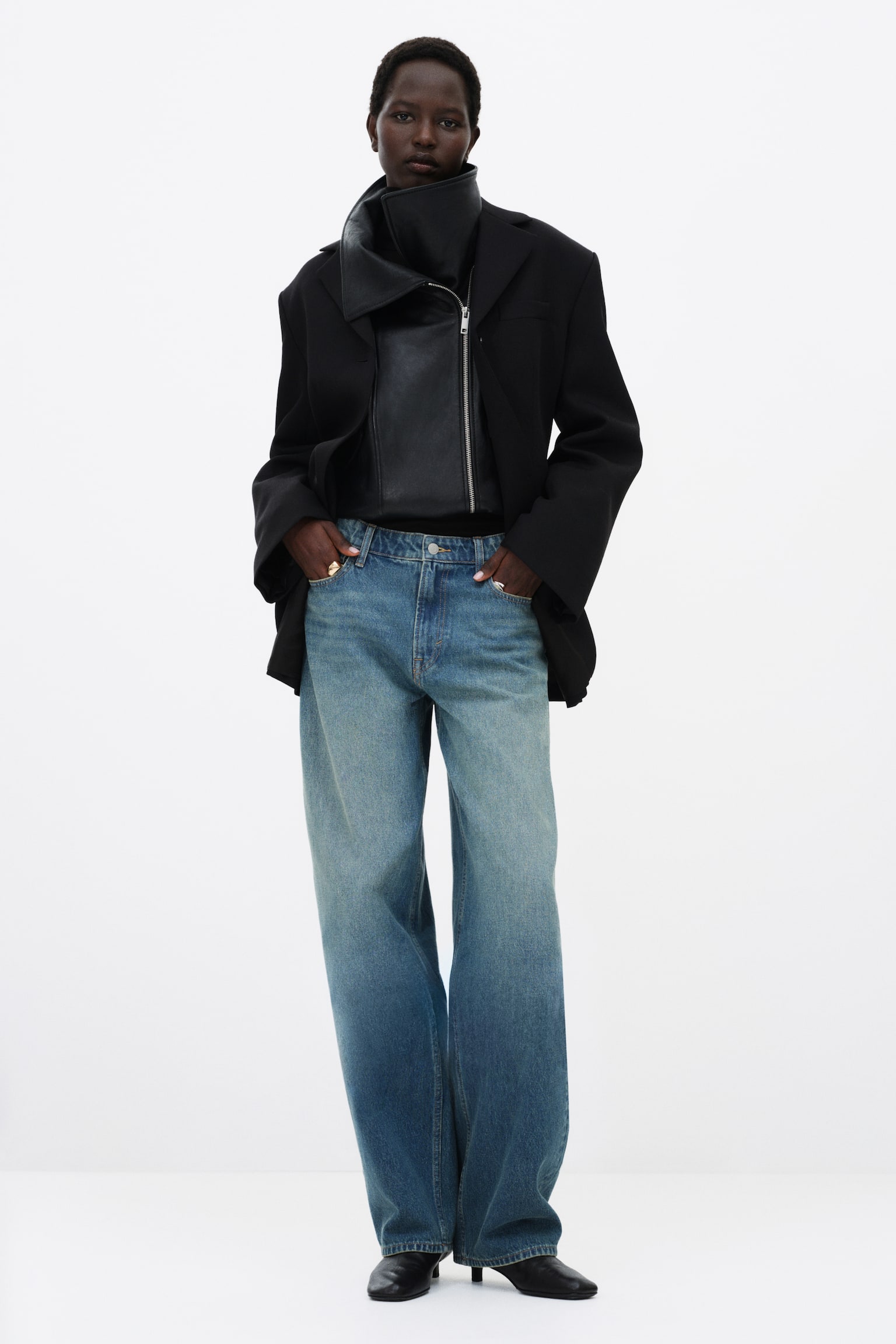 Baggy Barrel Regular Waist Jeans - Син деним/Светлобежов/Светлосин деним - 1