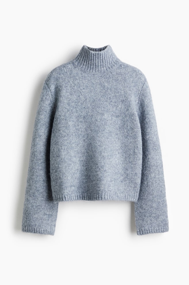 Turtleneck jumper - Dusty blue marl/Light beige - 1
