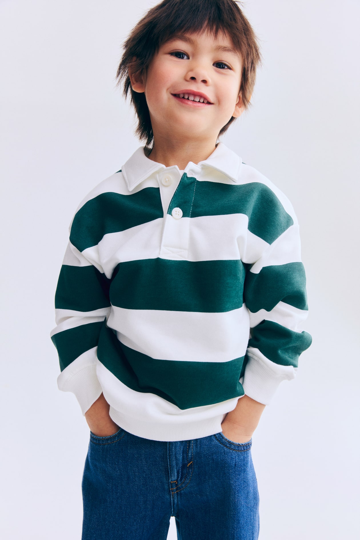 ラガーシャツ - ホワイト／ダークグリーン - Kids | H&M JP