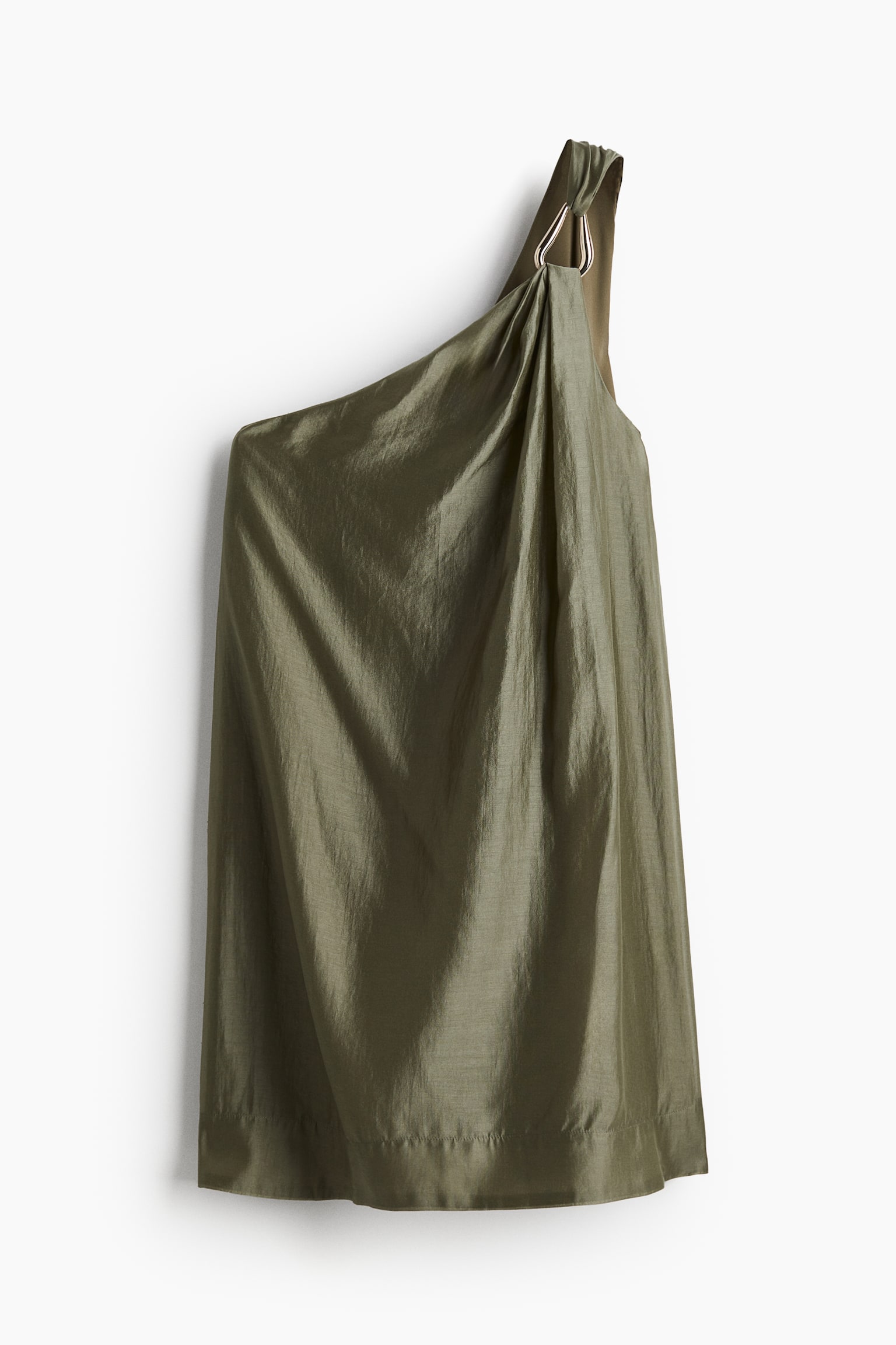 Lyocell Blend One Shoulder Dress - Dark khaki green/Rust orange - 2