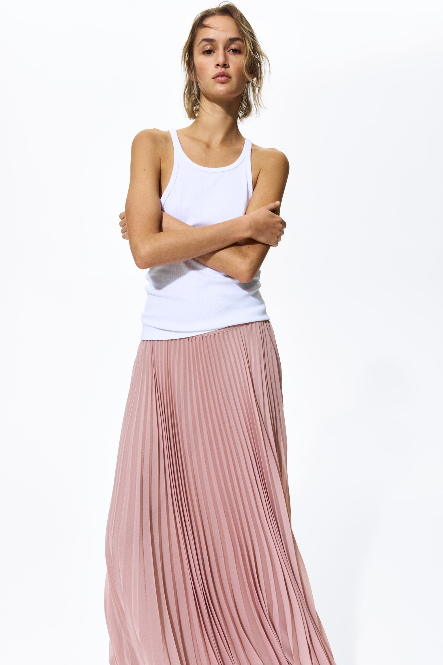 Sheer pleated skirt - Dusty pink/Khaki green/Red/Bright pink/Black - 4