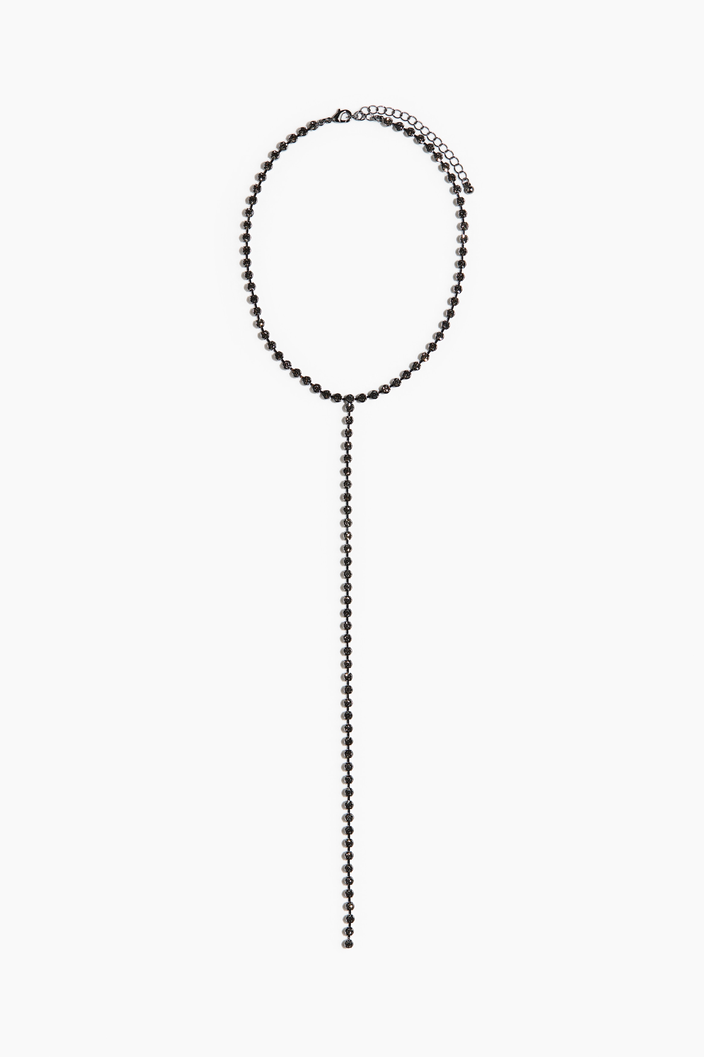 Y-shaped rhinestone necklace - Silver-coloured/Dark brown