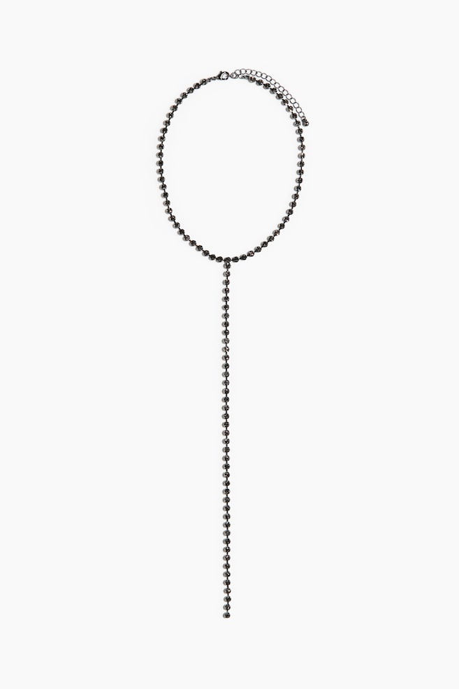 Y-shaped rhinestone necklace - Silver-coloured/Dark brown - 1