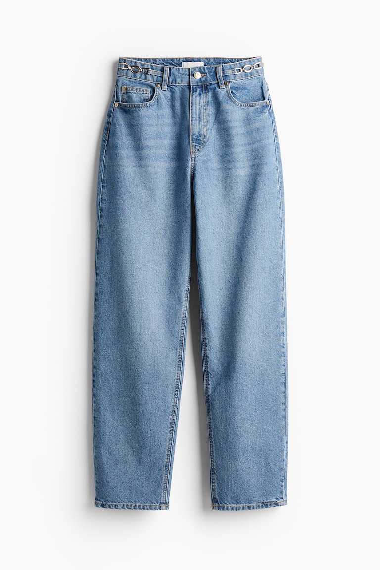 Chain-detail tapered jeans Light denim blue Ladies H&M IN