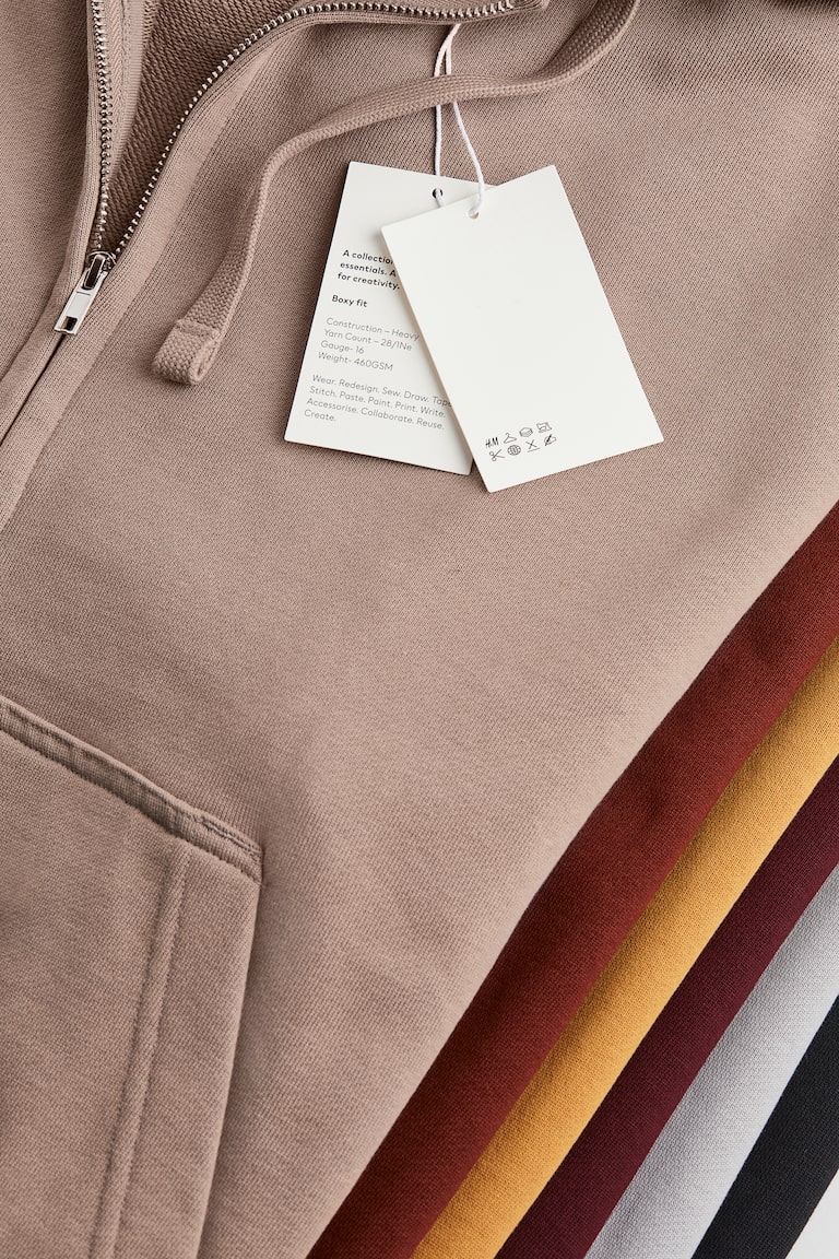 Áo hoodie kéo khoá cotton Oversized Fit Màu be Men H&M VN