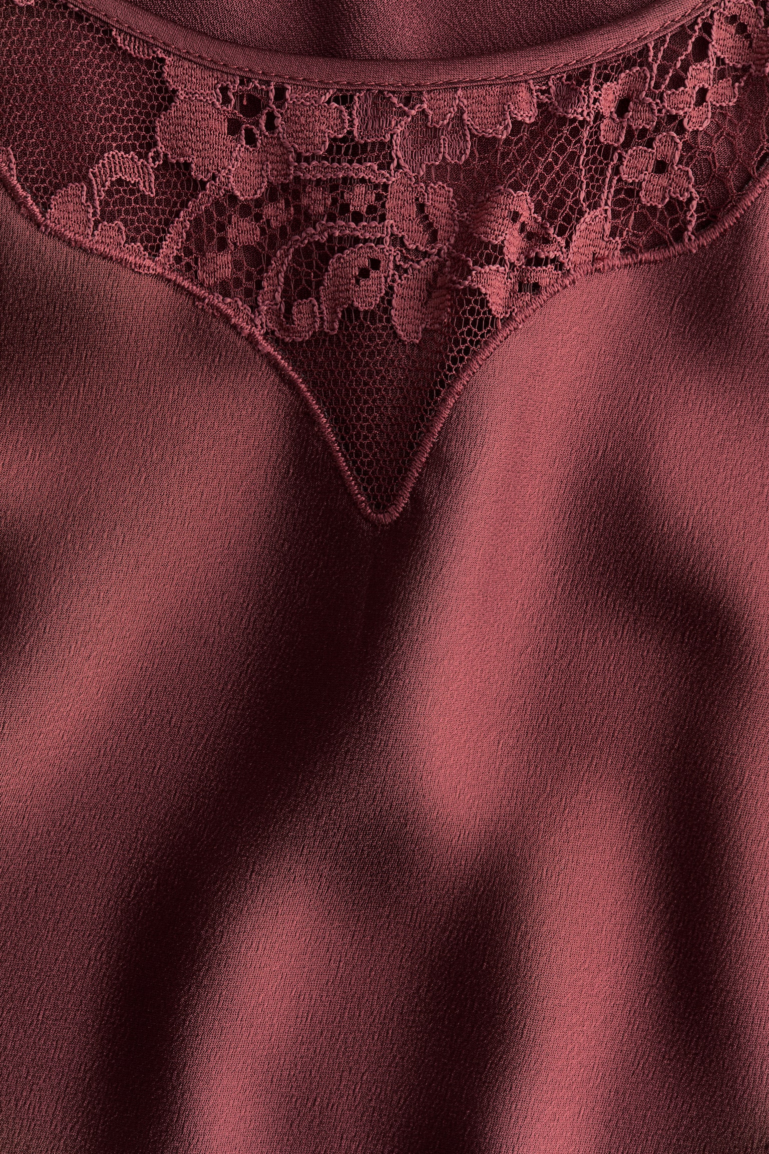 Женский топ H&M Lace-Inset Satin Top, цвет: Ржавый красный — фото 6