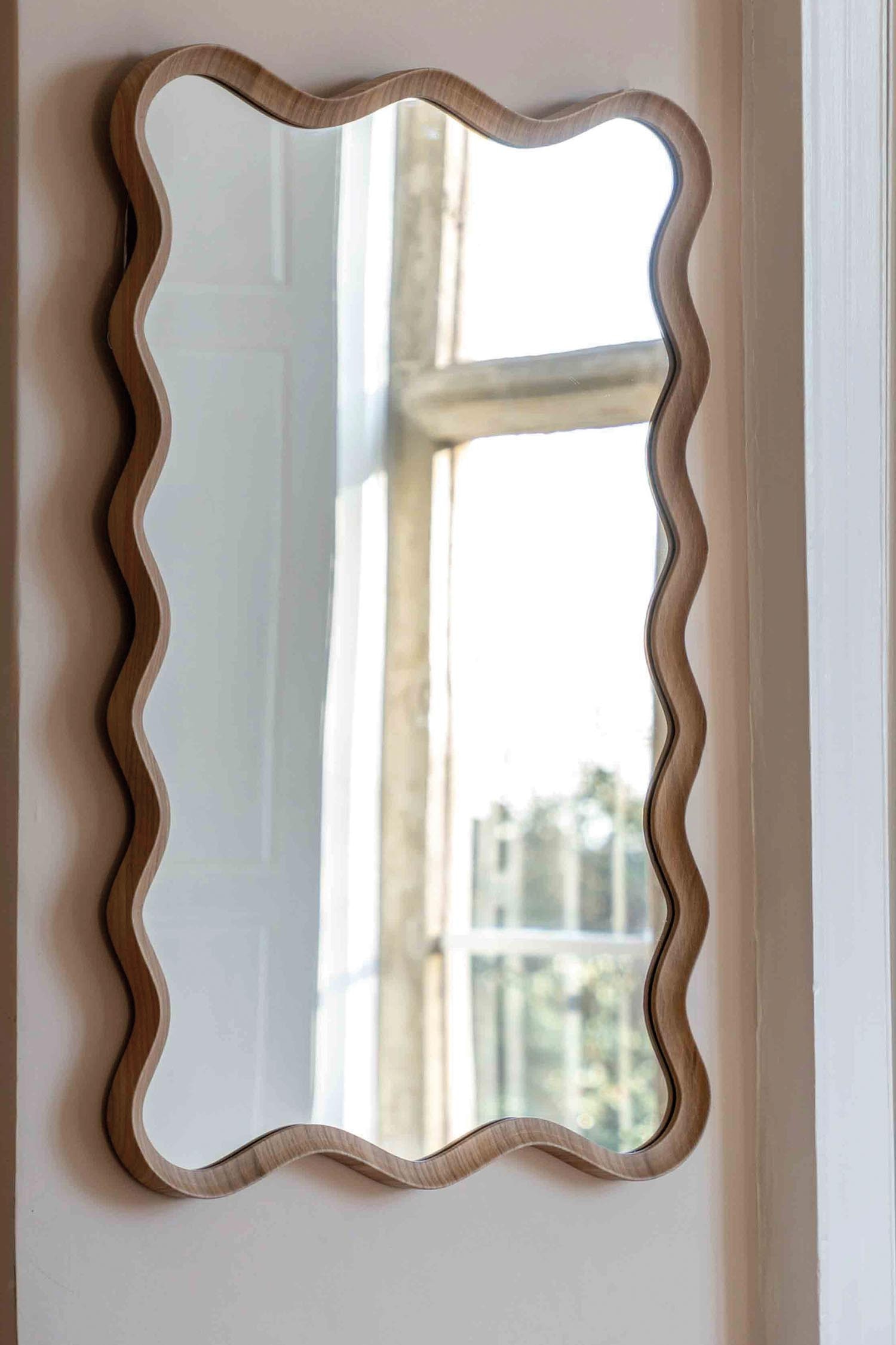 Wavy Edge Short Mirror - Light Wood/Dark Wood