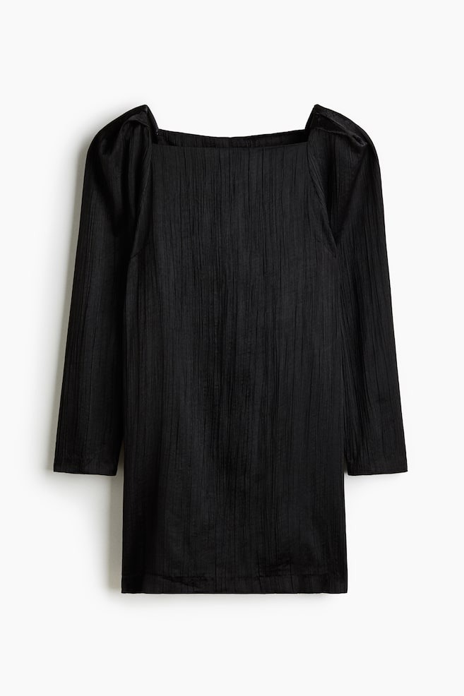 Vestido de crepé con escote cuadrado - Negro - 1