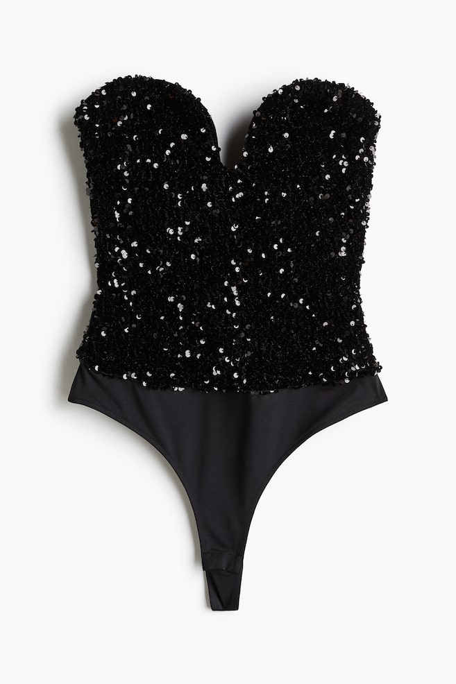 Sequined thong body - Black - 1