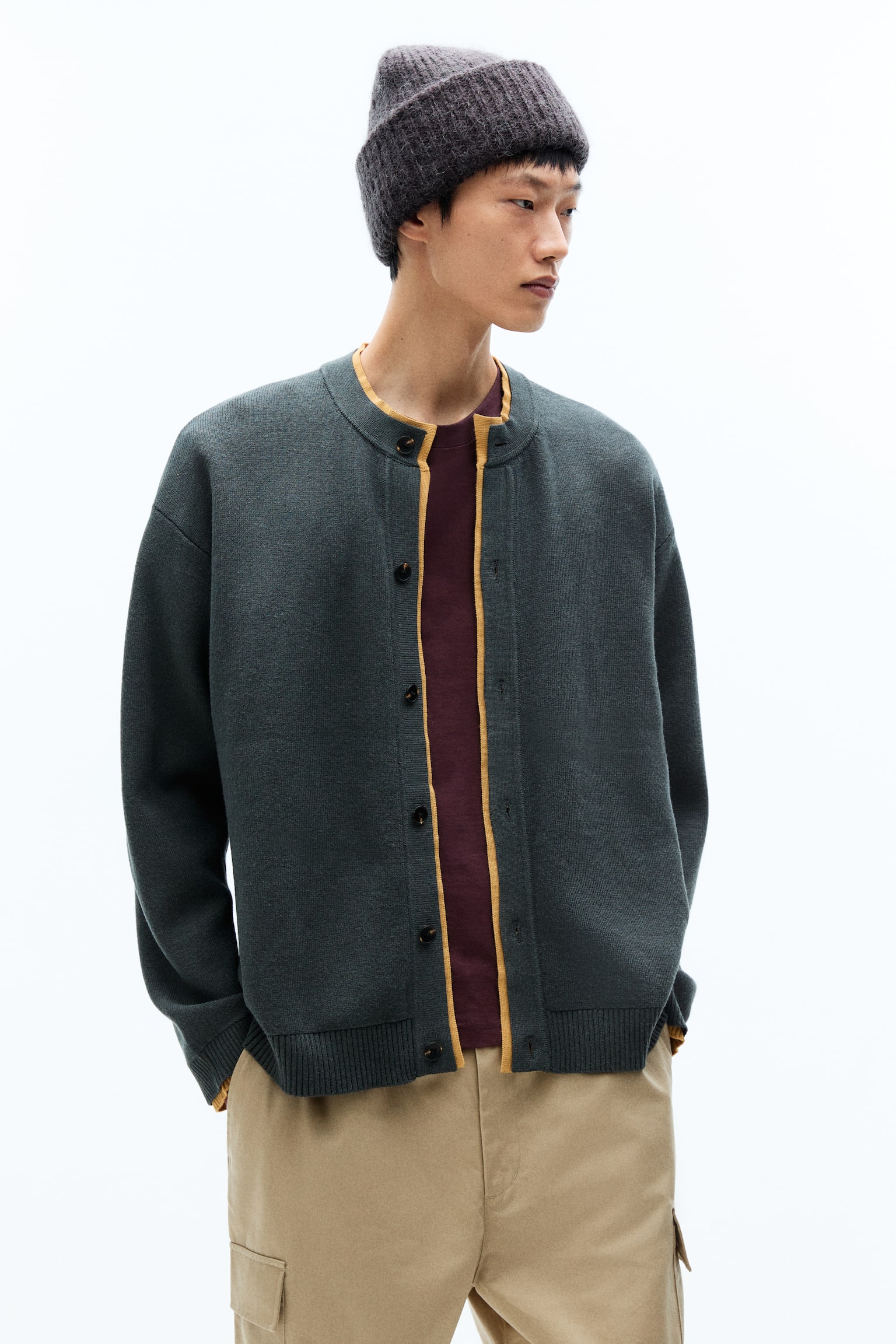 ニットカーディガン - ダークグリーン/ダークグレーメランジ - 5
