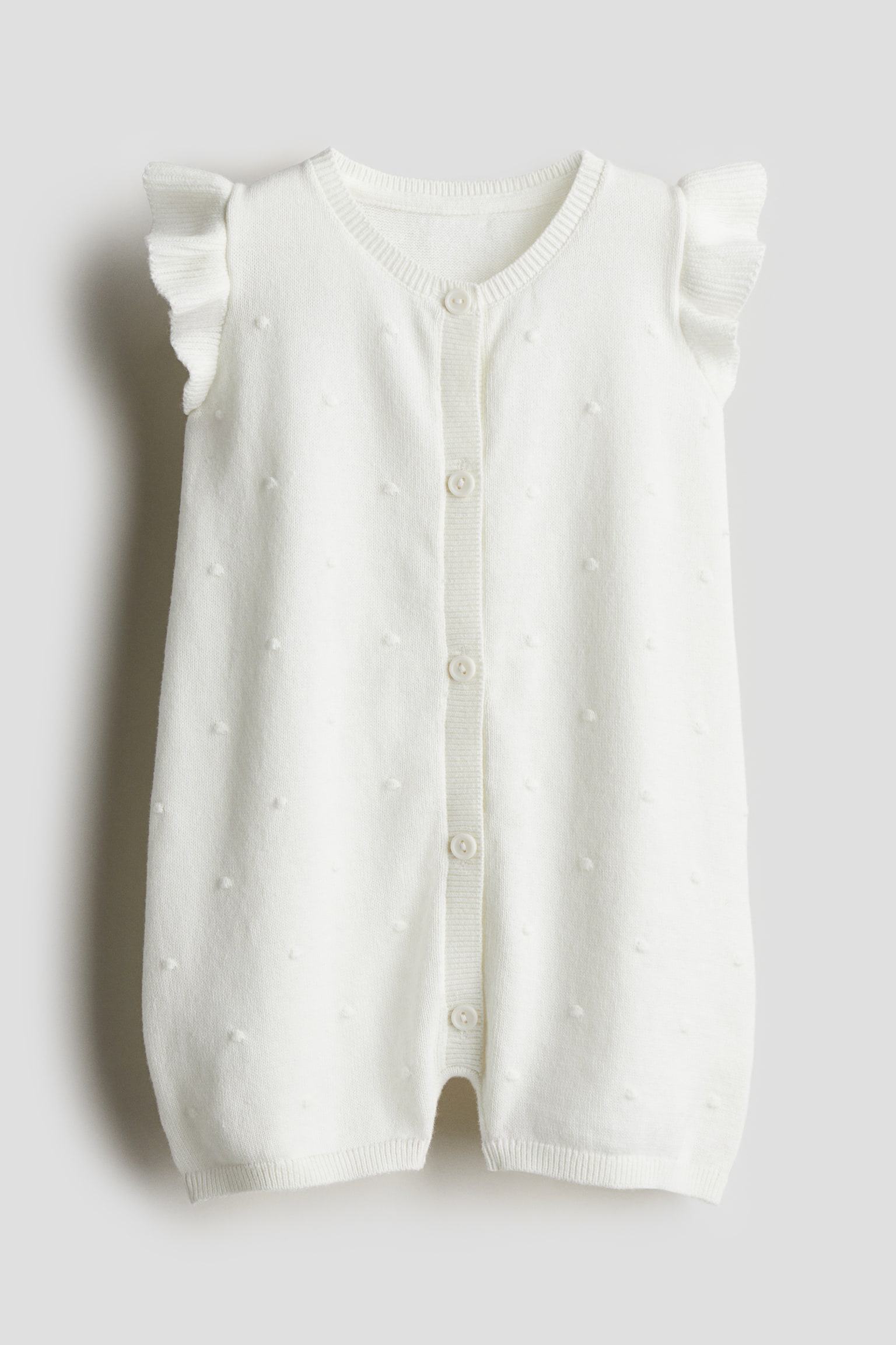 Knitted cotton romper suit - White/Light dusty green - 1