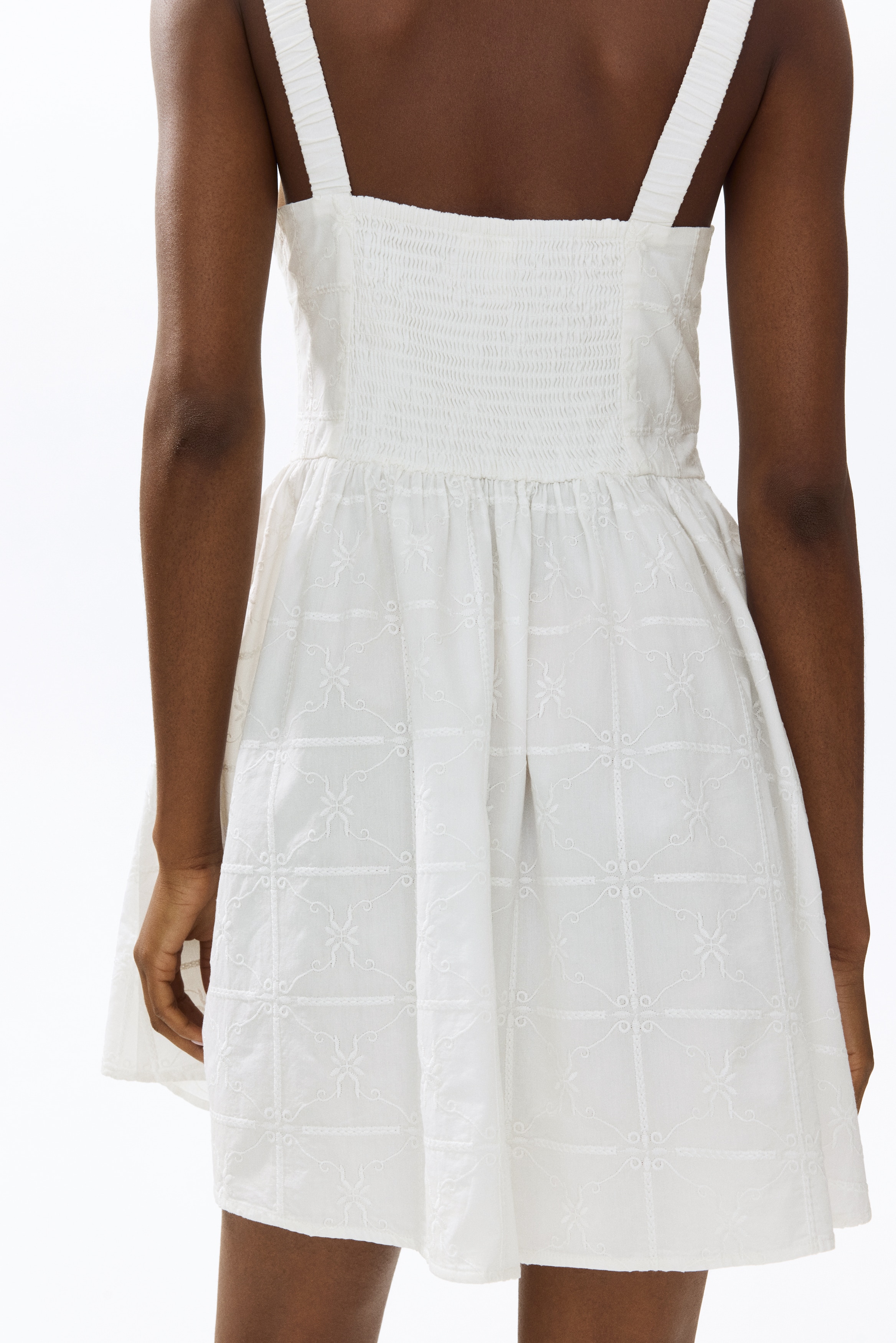 mini dress with holes Ruched Hole Detail Waist Puff Sleeve Mini Dress