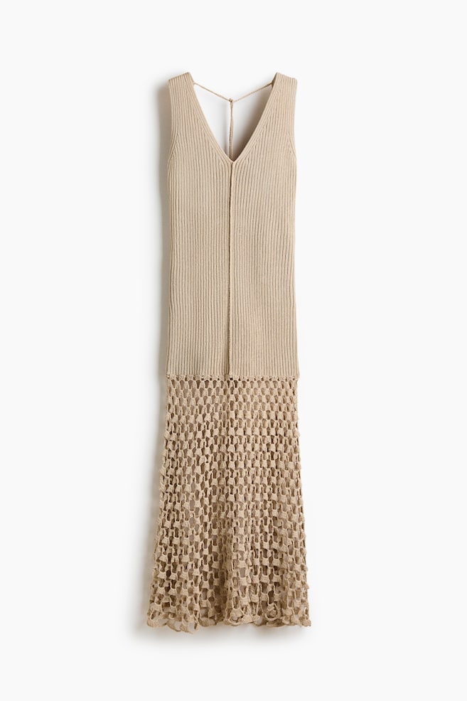 Robe en maille côtelée avec liens à nouer - Beige clair - 1
