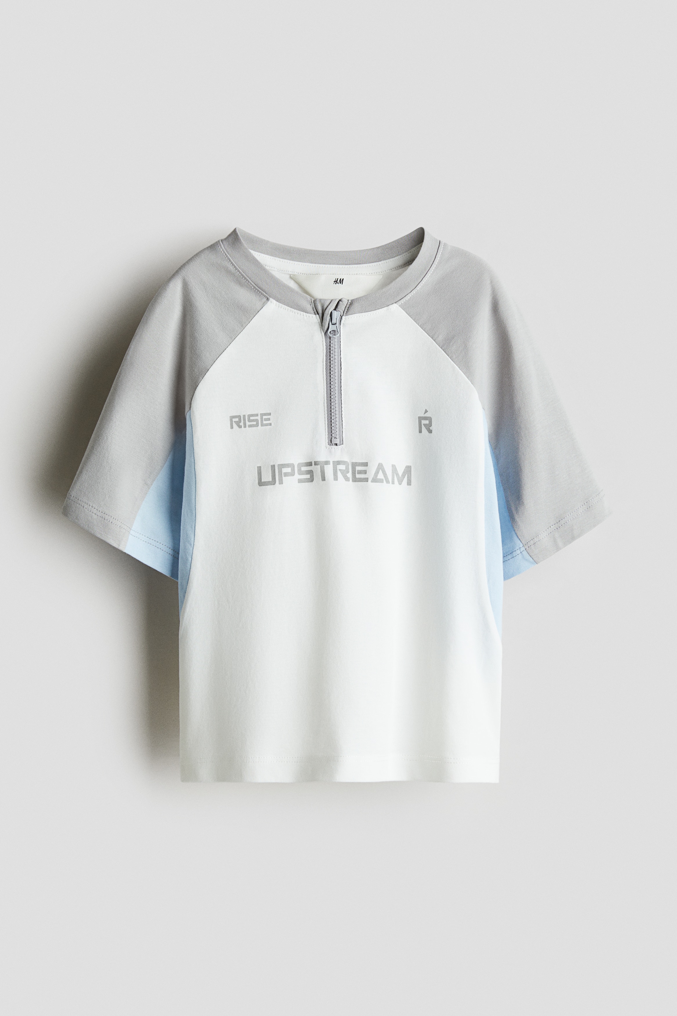 Zip-top T-shirt - White/Light grey/Cream/Blue