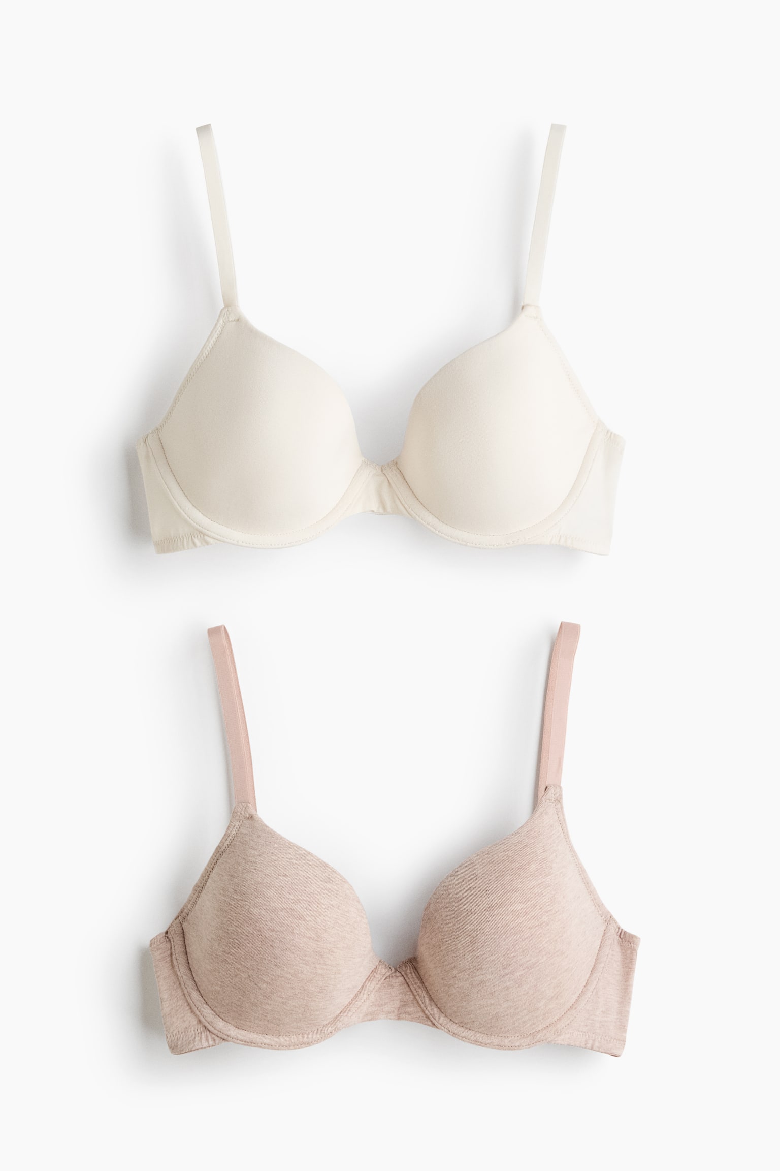 2-pack padded underwired cotton bras - Light beige marl/Cream/Beige/Black - 1