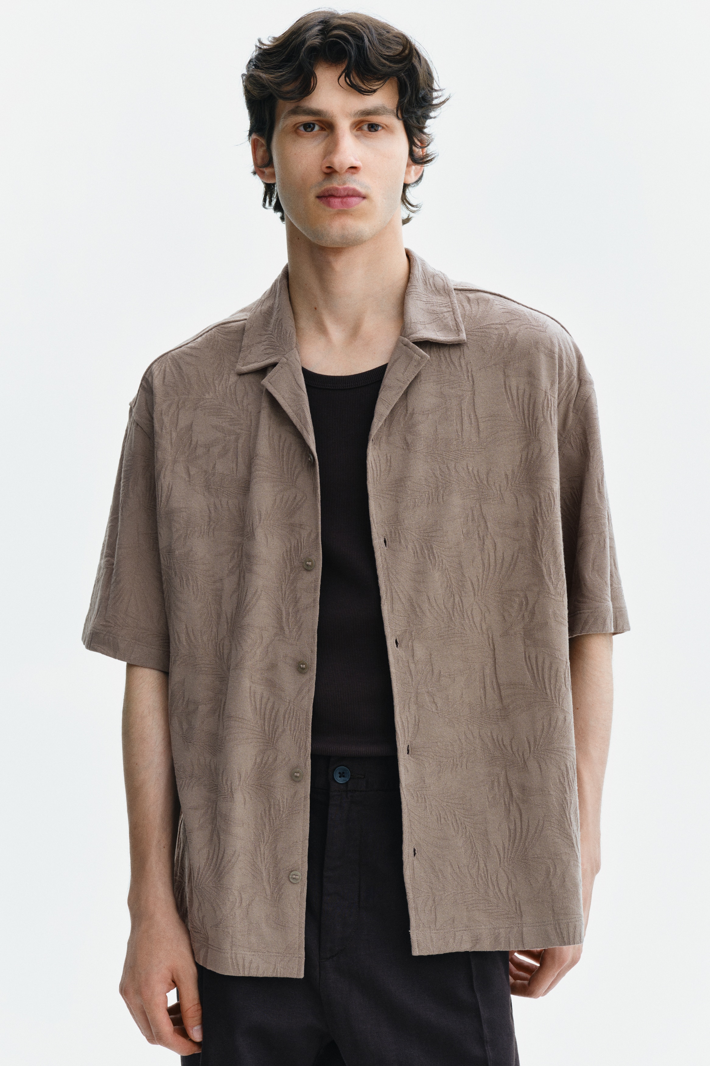 Men's Dark beige Relaxed-Fit Jacquard-Jersey Resort Shirt | H&M US