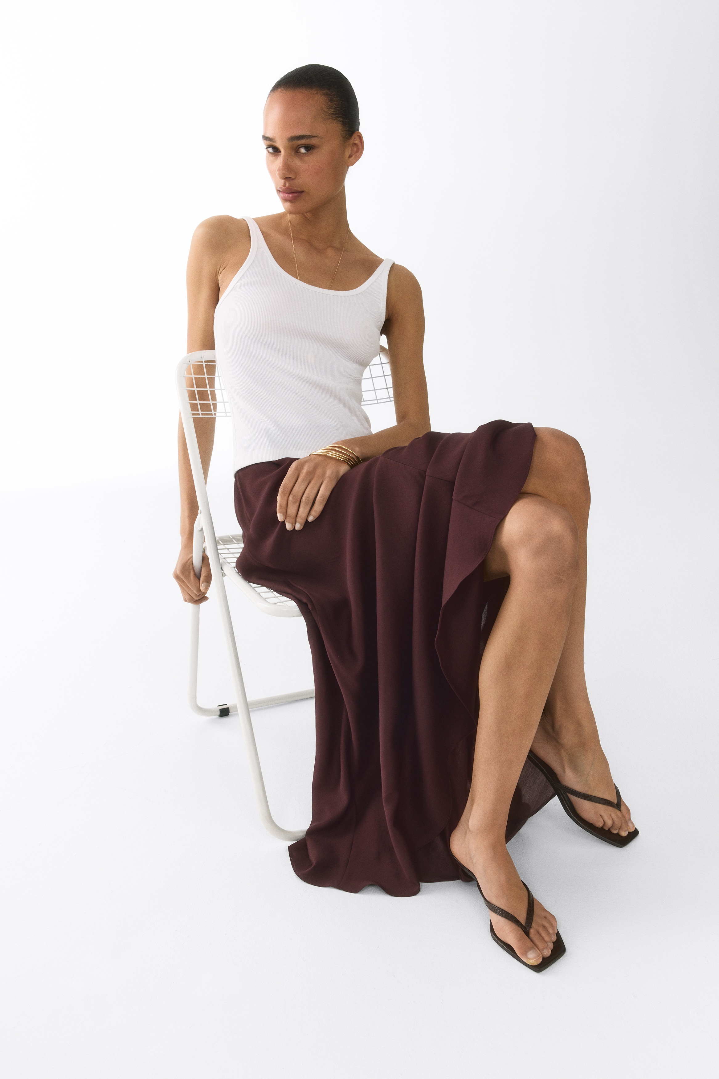 Falda maxi de satín - Café oscuro/Beige/Diseño de leopardo/Rosa durazno - 2