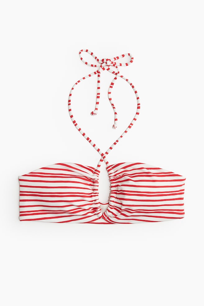 Wattiertes Neckholder-Bikinitop - Rot/Gestreift/Weiß/Schwarz gestreift - 1
