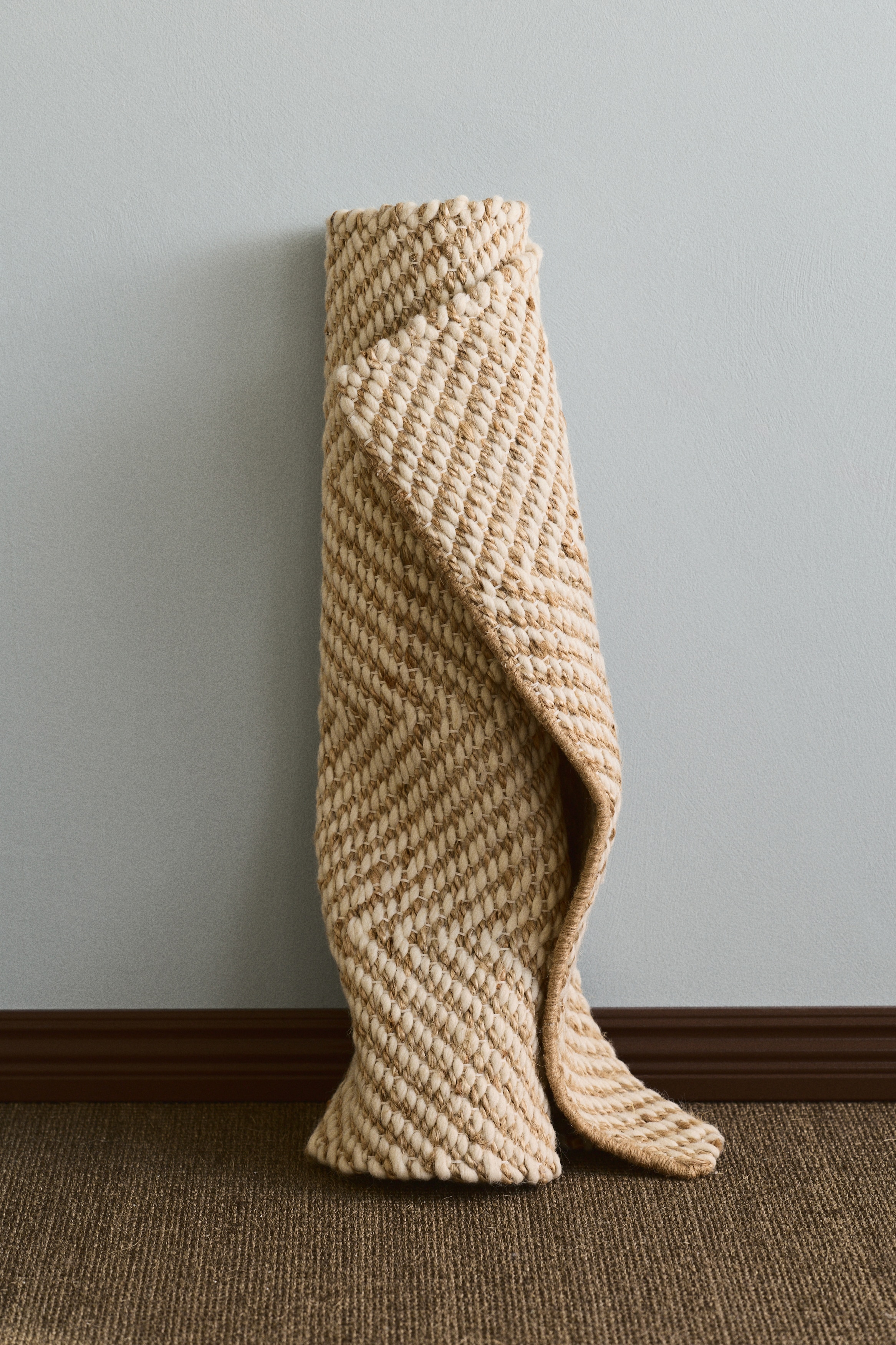 Wool-Blend Herringbone Runner Rug - Light beige