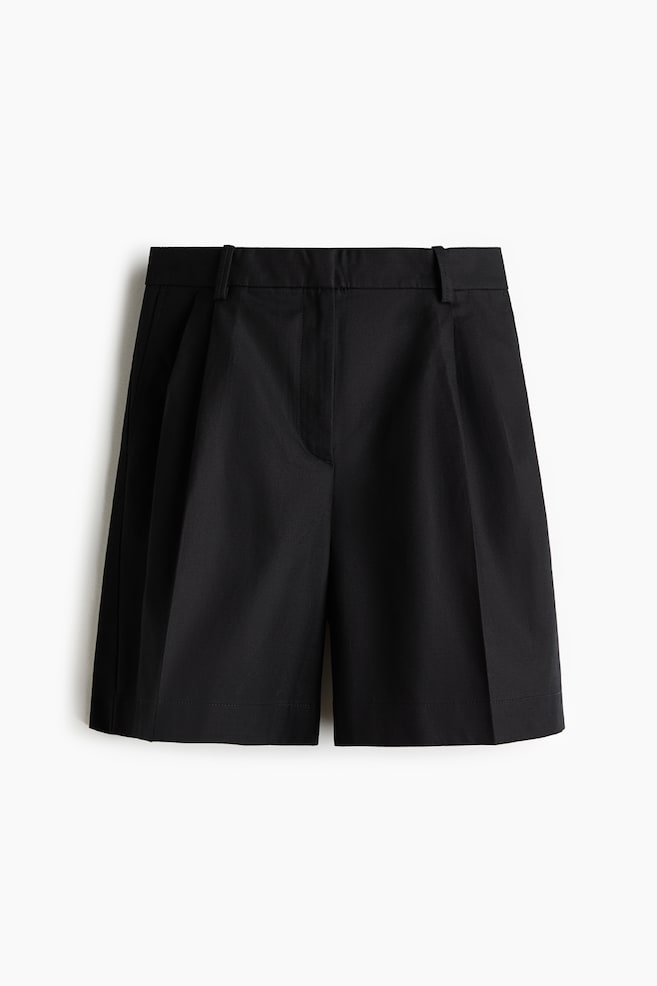 Linen-blend tailored shorts - Black - 1