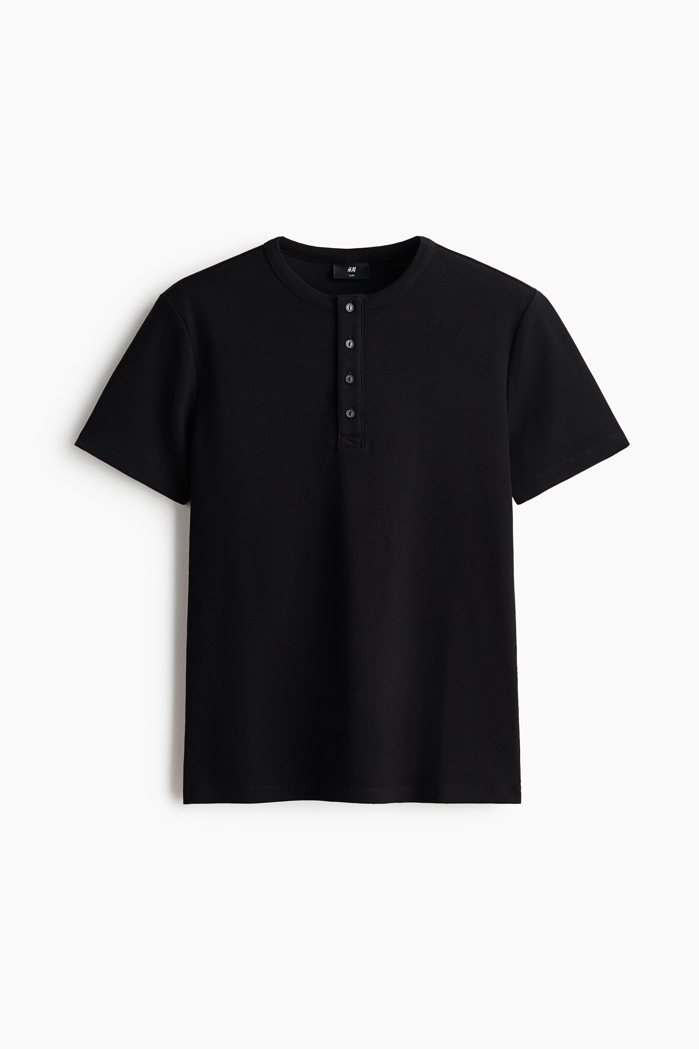 Slim-Fit Henley Shirt - Black/Cream