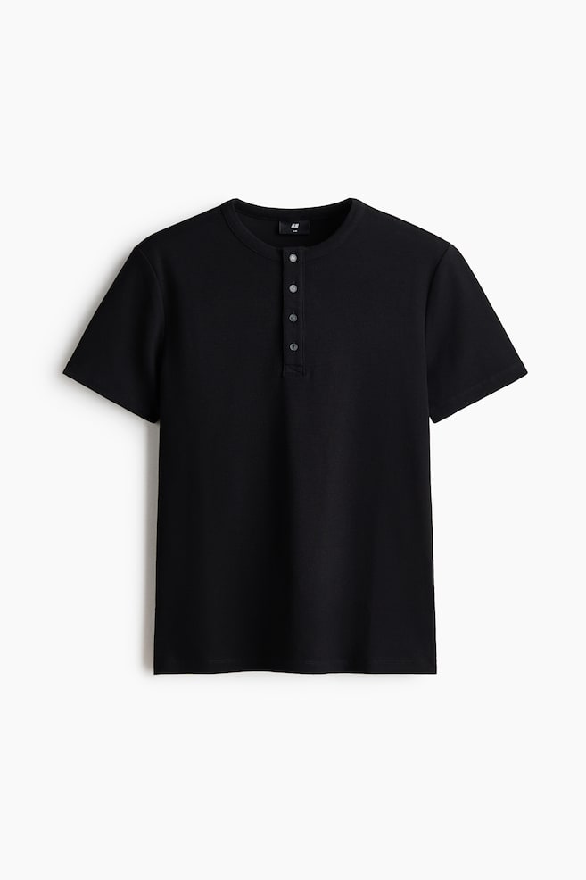 Slim-Fit Henley Shirt - Black/Cream - 1