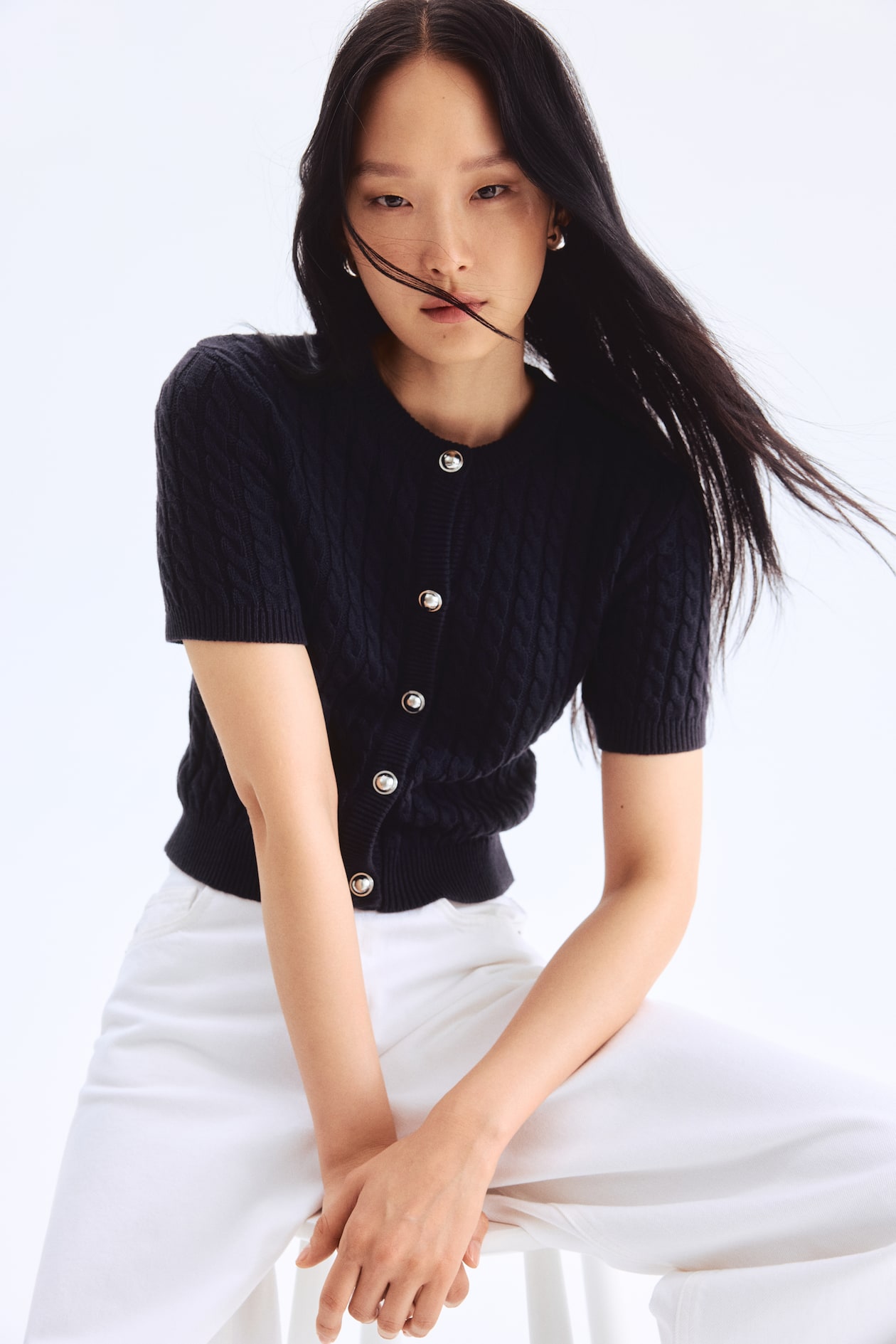 Gilet en maille torsadée - Bleu marine - FEMME | H&M FR