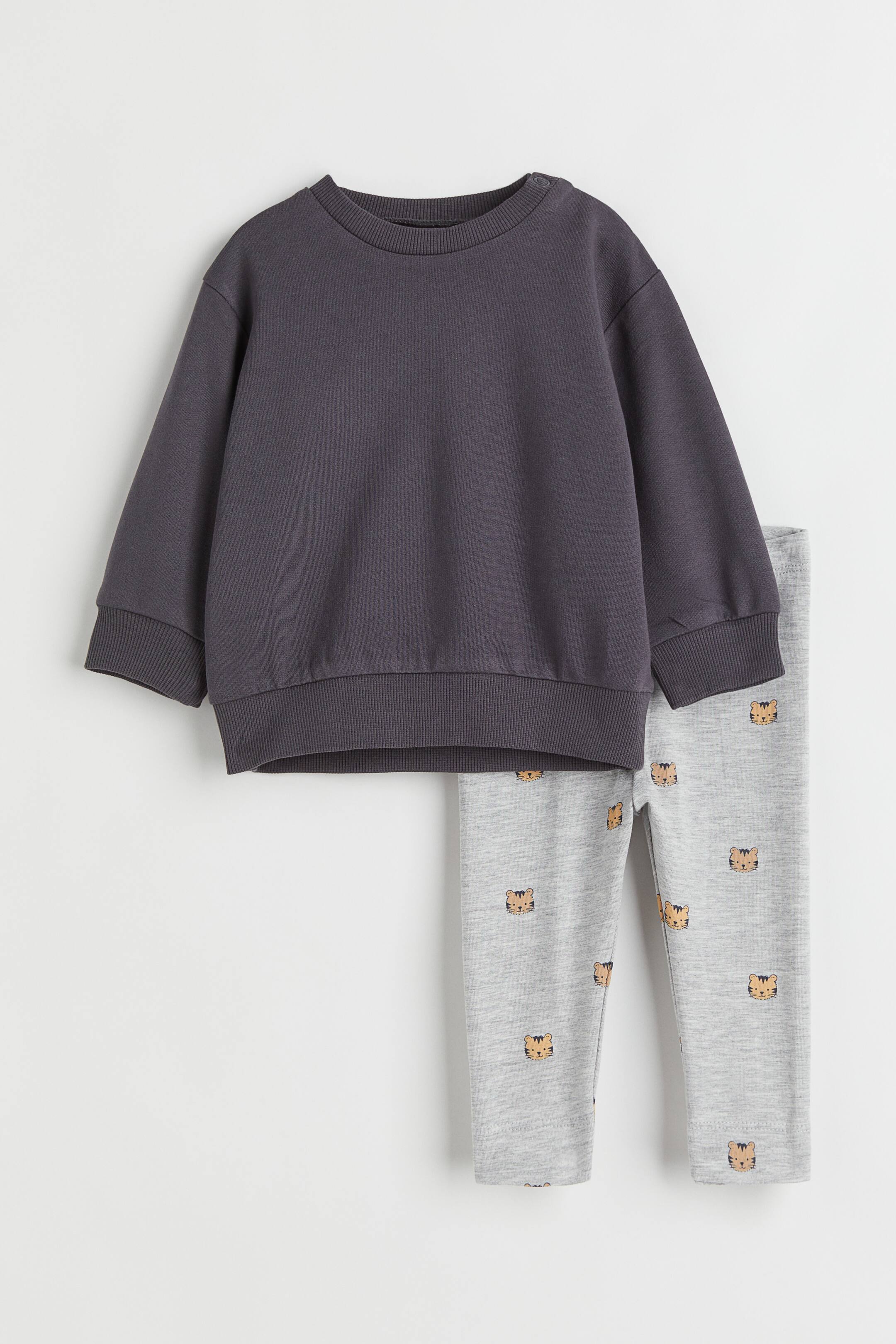 View larger image: 2-piece cotton set - Dark grey/Tigers - Kids | H&M 1