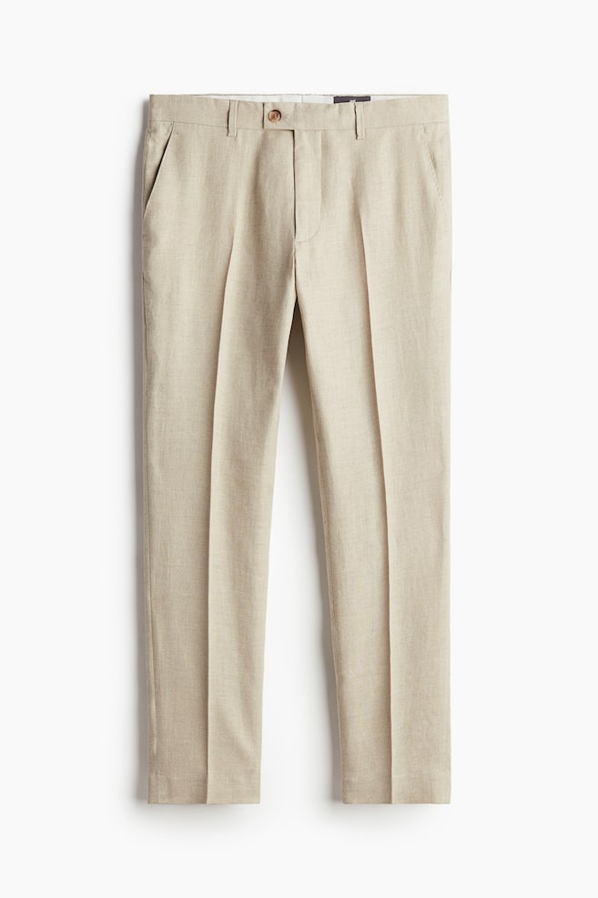 Slim Fit Linen Suit Pants - Beige - 2
