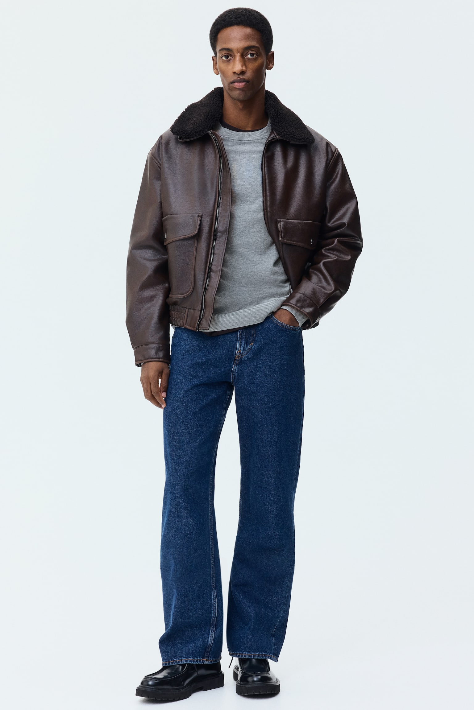 Suéter Regular Fit en tejido fino - Gris jaspeado/Azul tenue/Beige - 3