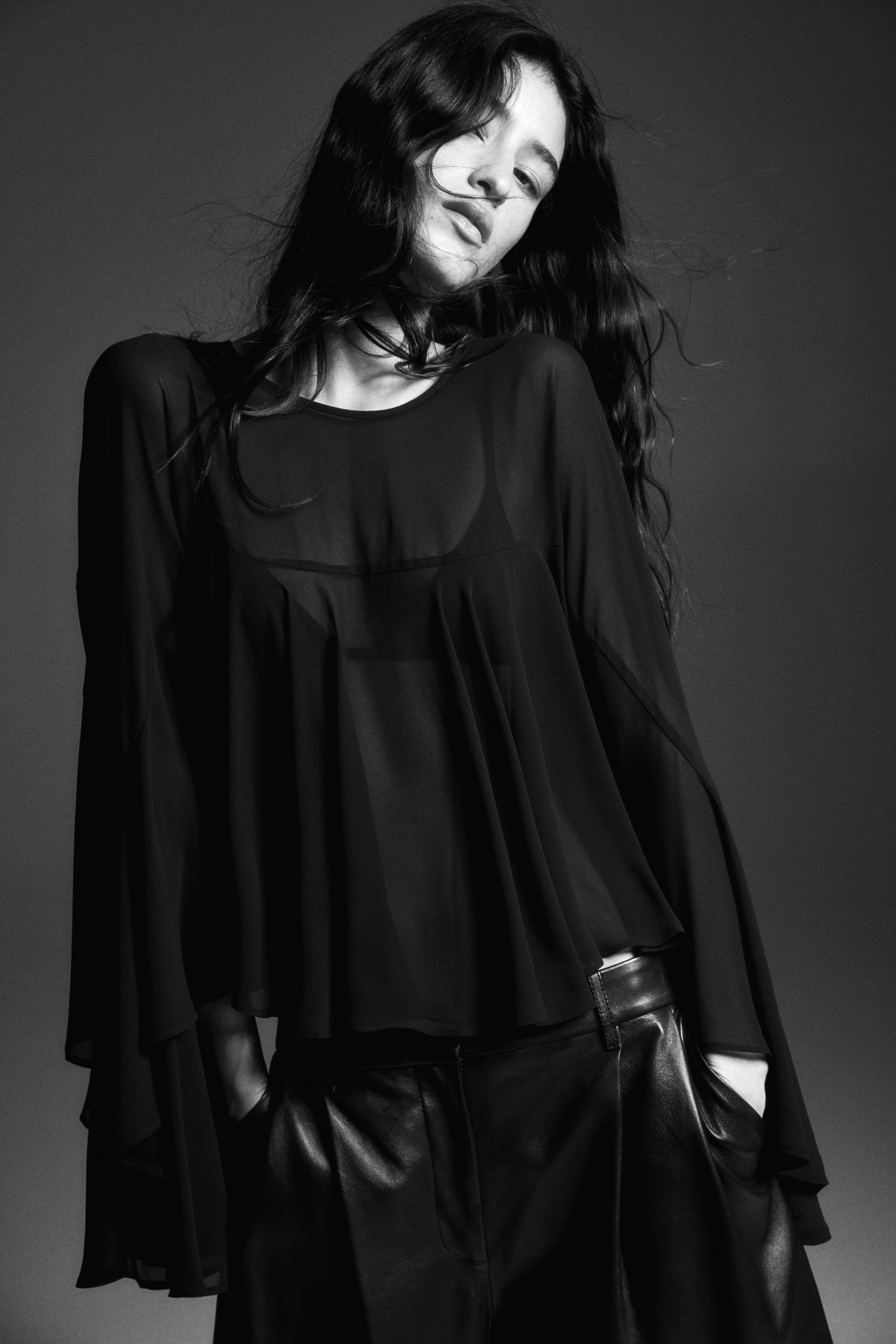 View larger image: Flounced Blouse - Black - Ladies | H&M US 1