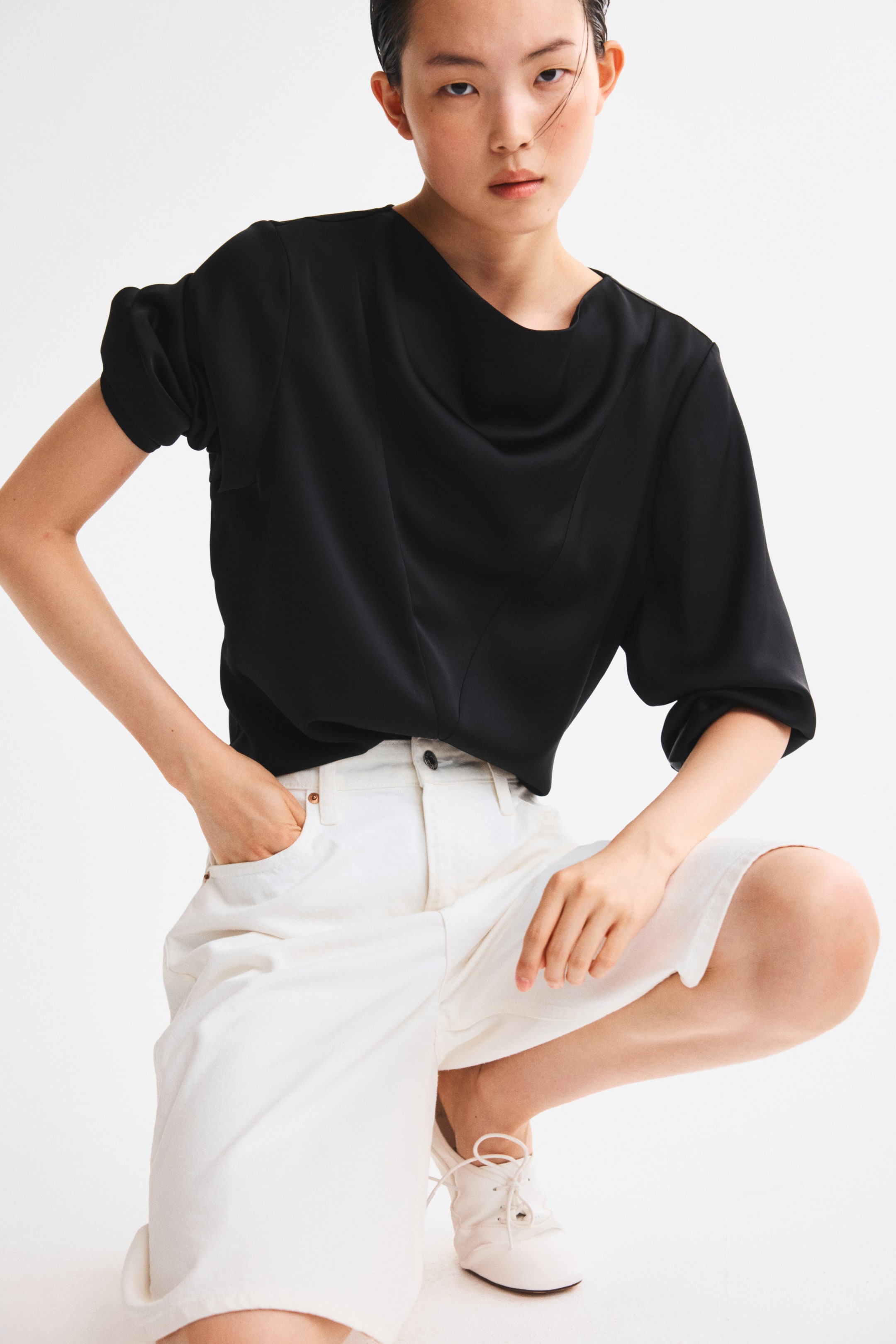 Cowl-Neck Satin Blouse
