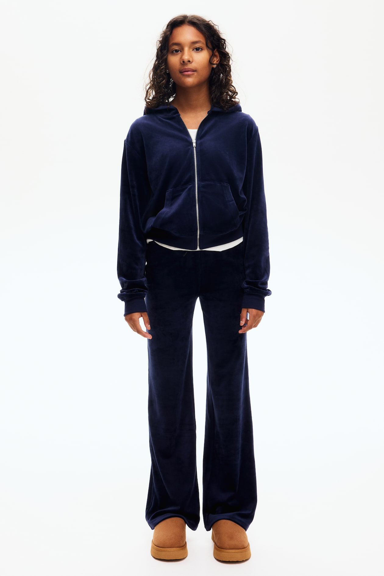 Flared velour joggers Navy blue Kids H&M GB