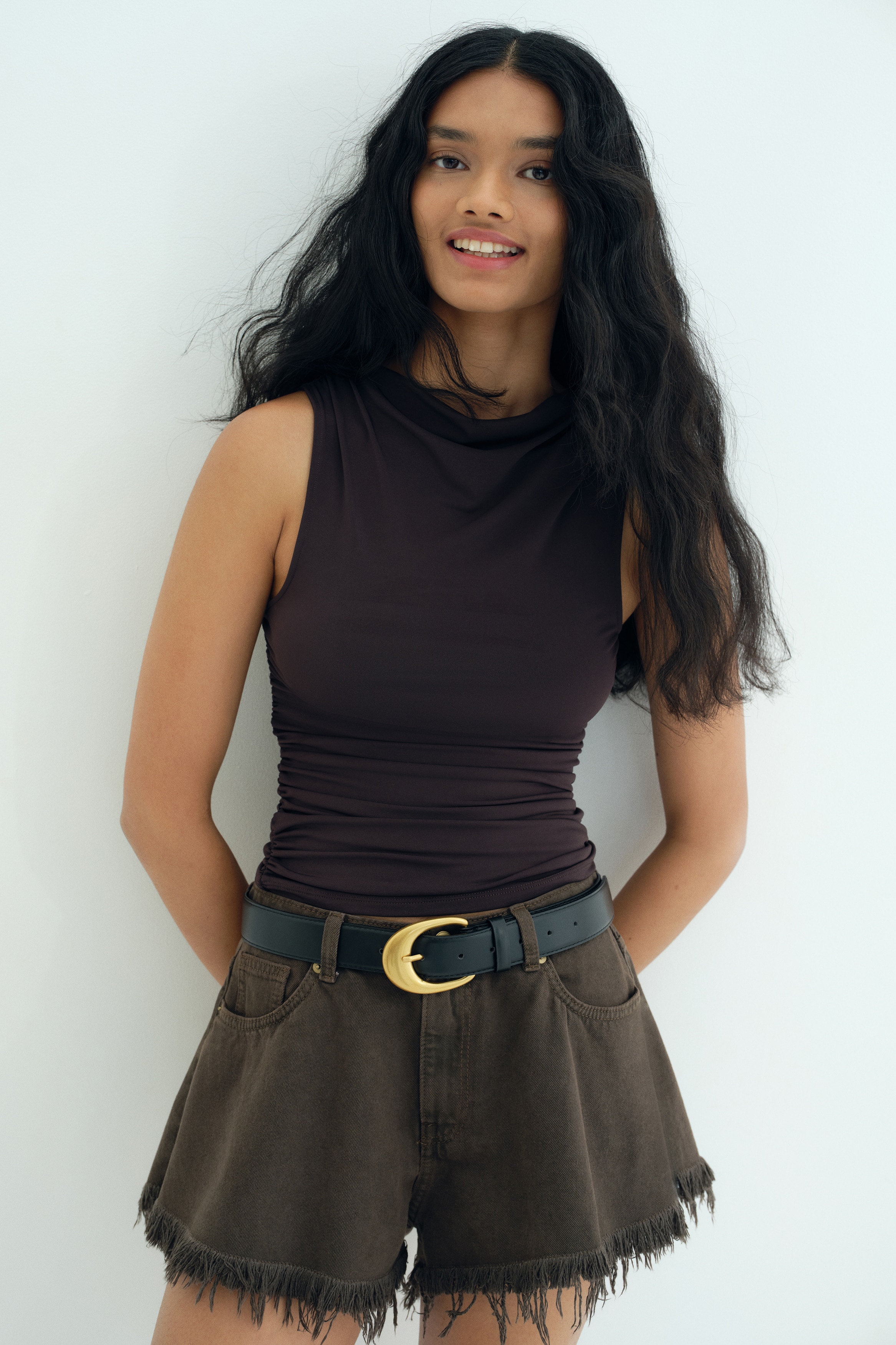 Draped Top - Dark brown/Cream/Burgundy