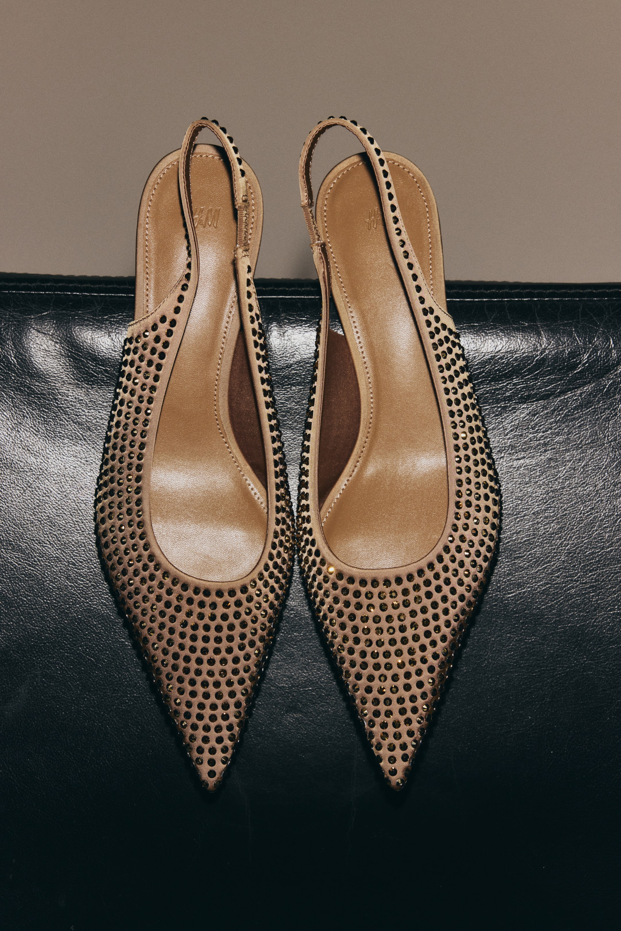 View larger image: Rhinestone-embellished slingback court shoes - Beige/gold-colored - Ladies | H&M US 1