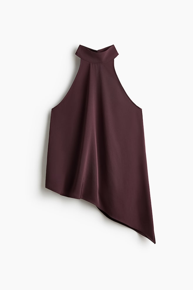 Asymmetric Satin Top - Burgundy/Dusty green/paisley pattern/Beige - 1