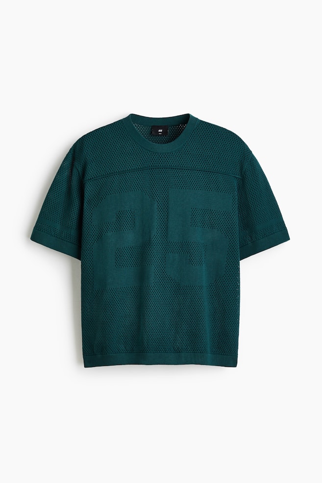 Relaxed-Fit Boxy Mesh T-Shirt - Dark teal/Black - 1