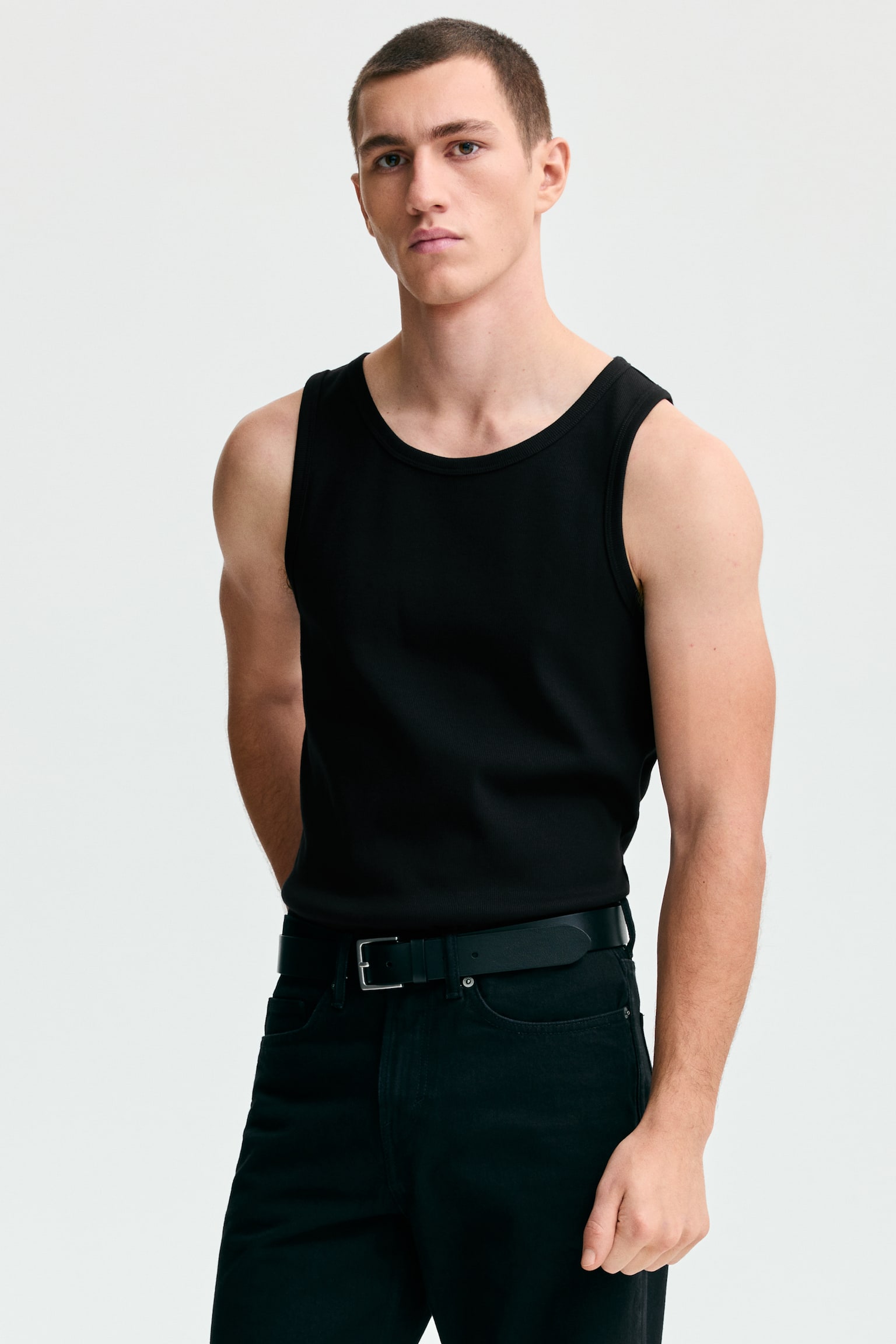 Slim Fit Ribbed vest top - Black/White/Light grey marl/Dark grey - 1