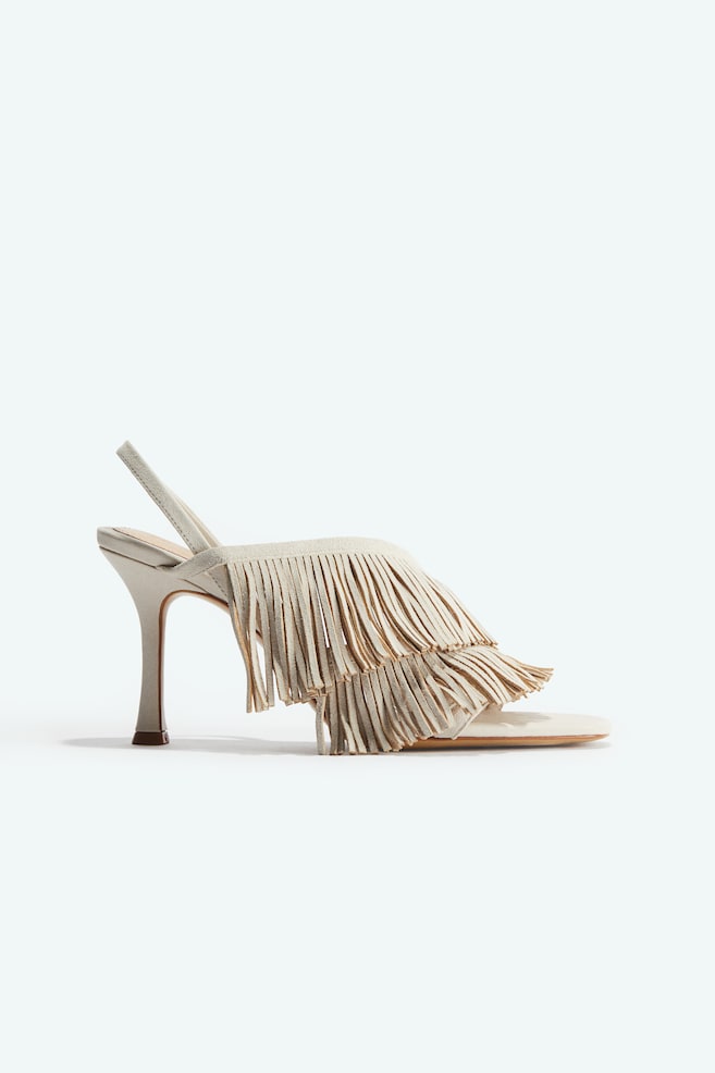 Sandales à talon en cuir velours - Beige clair - 1