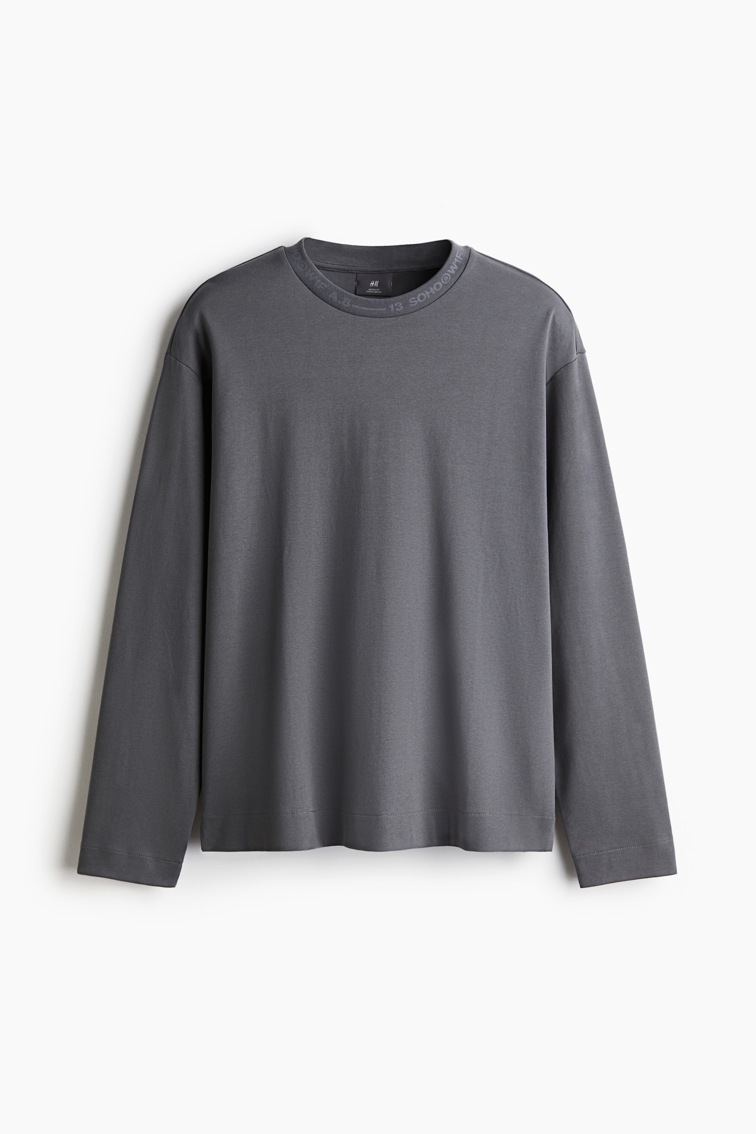 Loose Fit Long-sleeved jersey top - Dark grey/Light beige/Black - 2