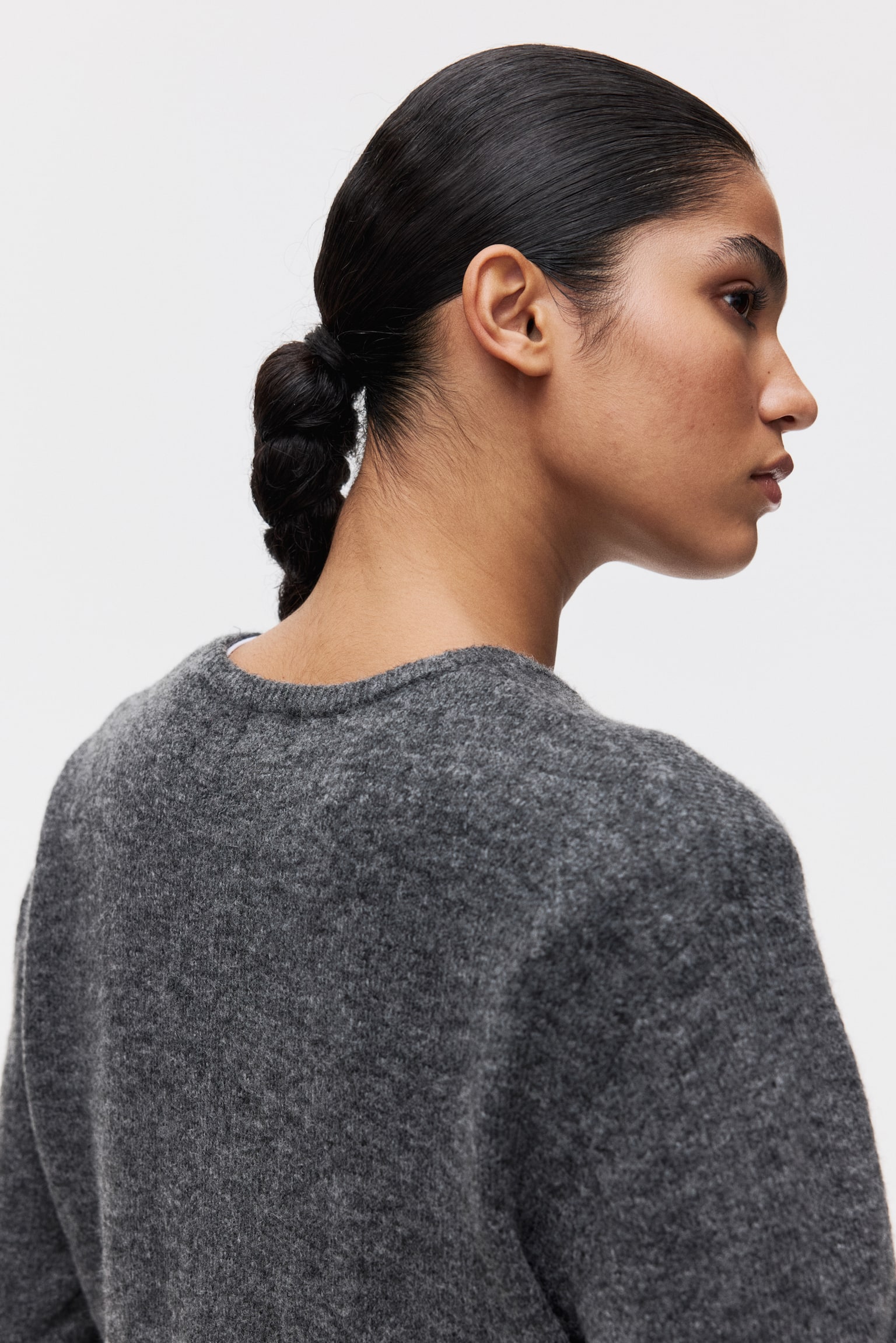 Fine-knit cardigan - Dark grey marl/Cream/Black/Powder pink - 4