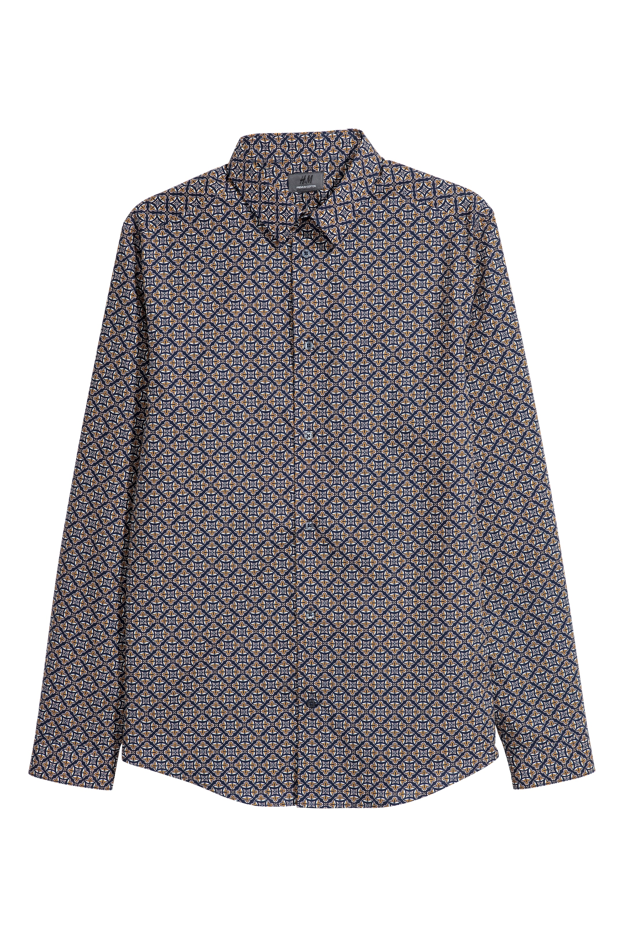 View larger image: Premium cotton shirt - Dark blue/Patterned - Men | H&M GB 1
