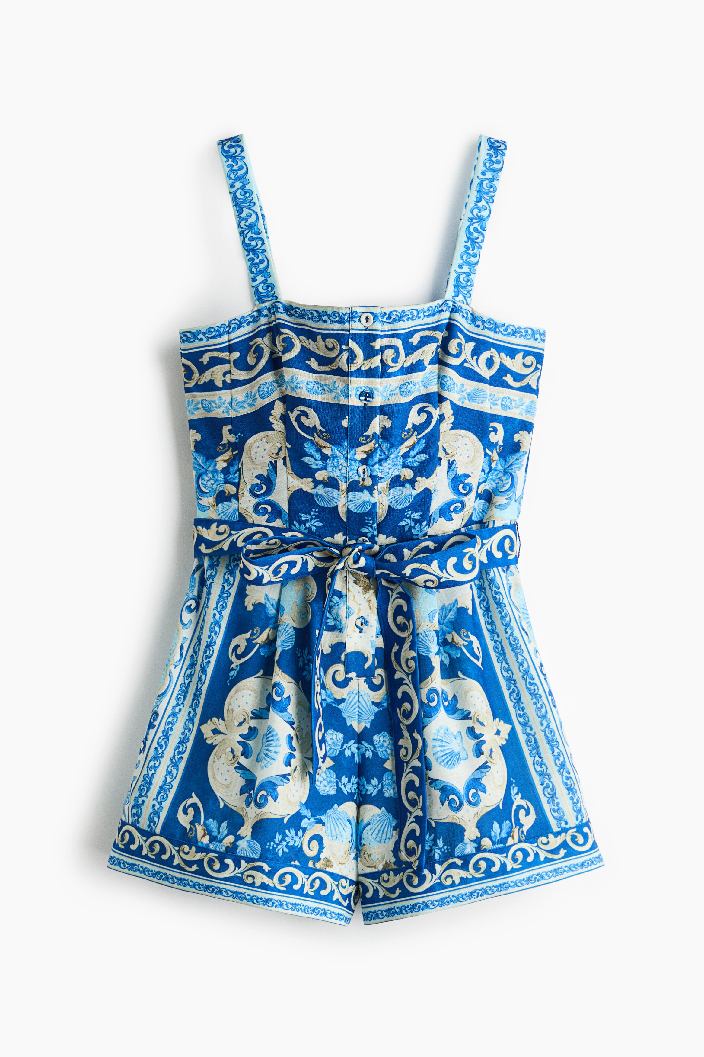 Tie-belt playsuit - Blue/Patterned