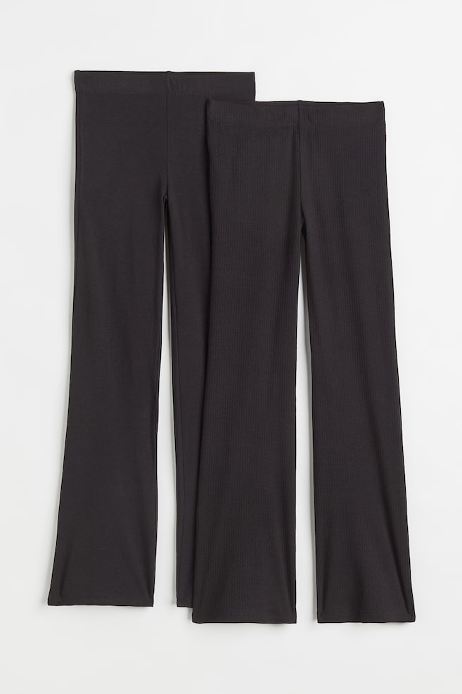2-pack flared leggings - Black/Ribbed/Light grey marl/Dark grey