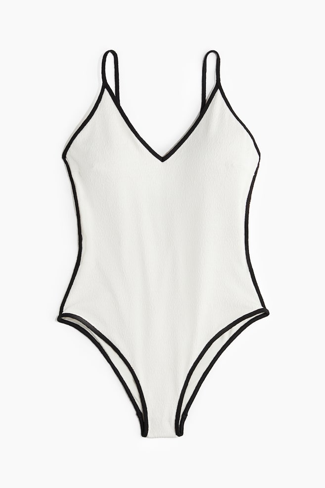 Padded-cup High Leg Swimsuit - White/Black/Black - 1