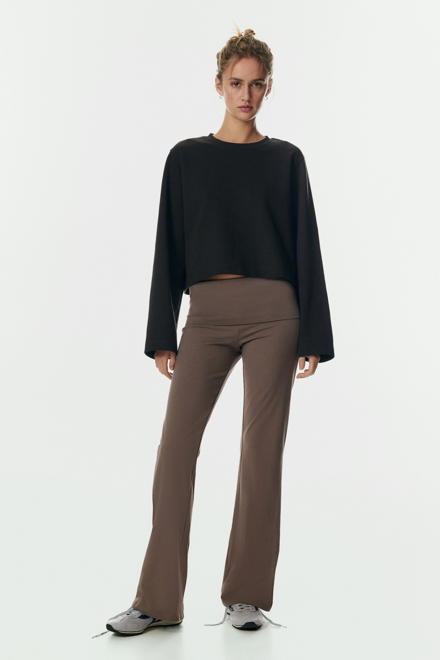 Foldover-Waist Cotton Pants - Dark taupe/Navy blue/Light brown/Black/Burgundy/Khaki green/Gray melange/Dark brown - 1