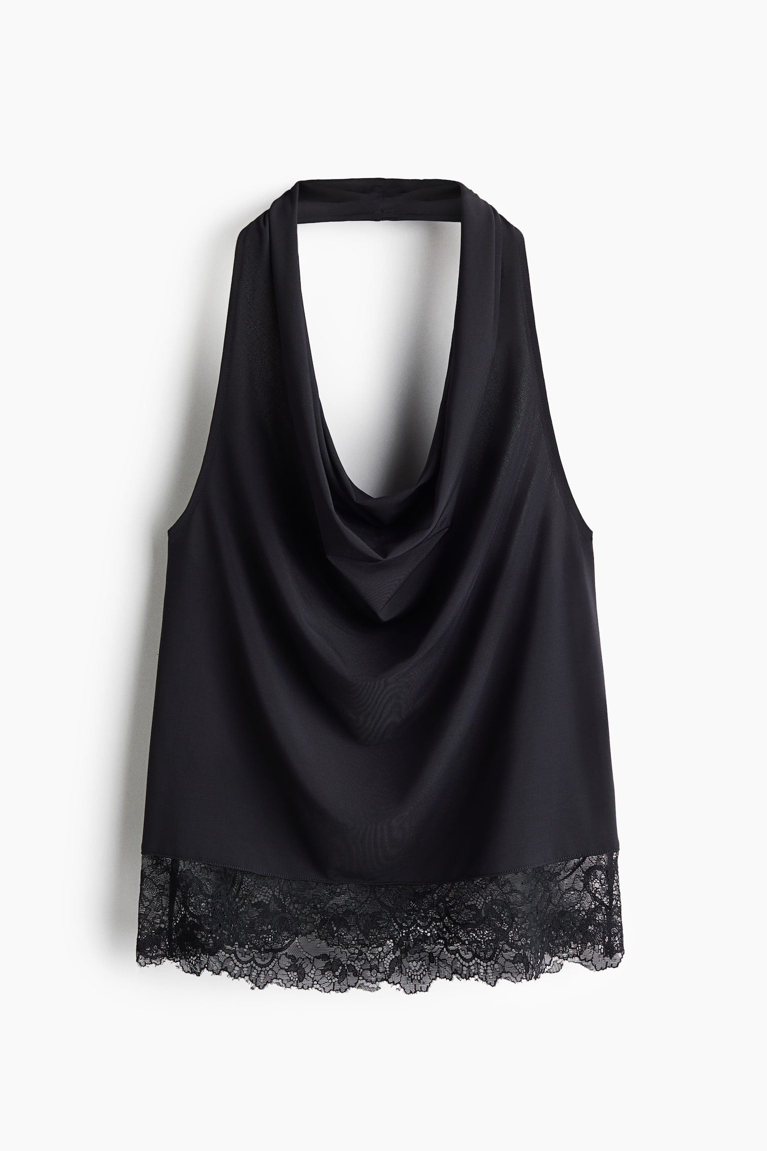 Lace-trimmed halterneck top - Black/Burgundy/Light beige