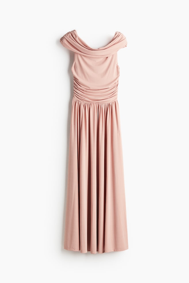 Vestido off-the-shoulder drapeado - Rosa empolvado - 1