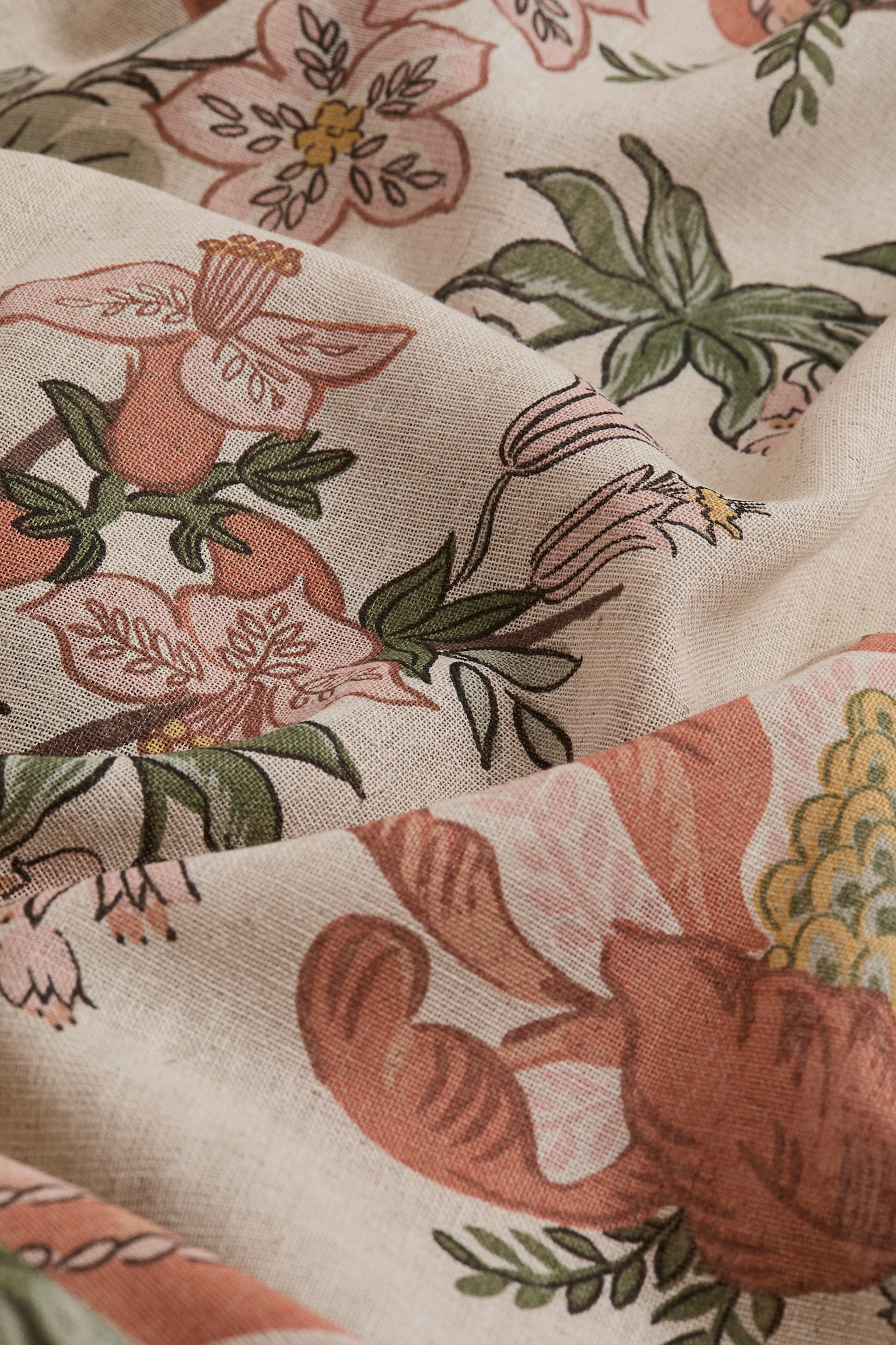 2-pack linen-blend curtain lengths - Light beige/Floral - 3