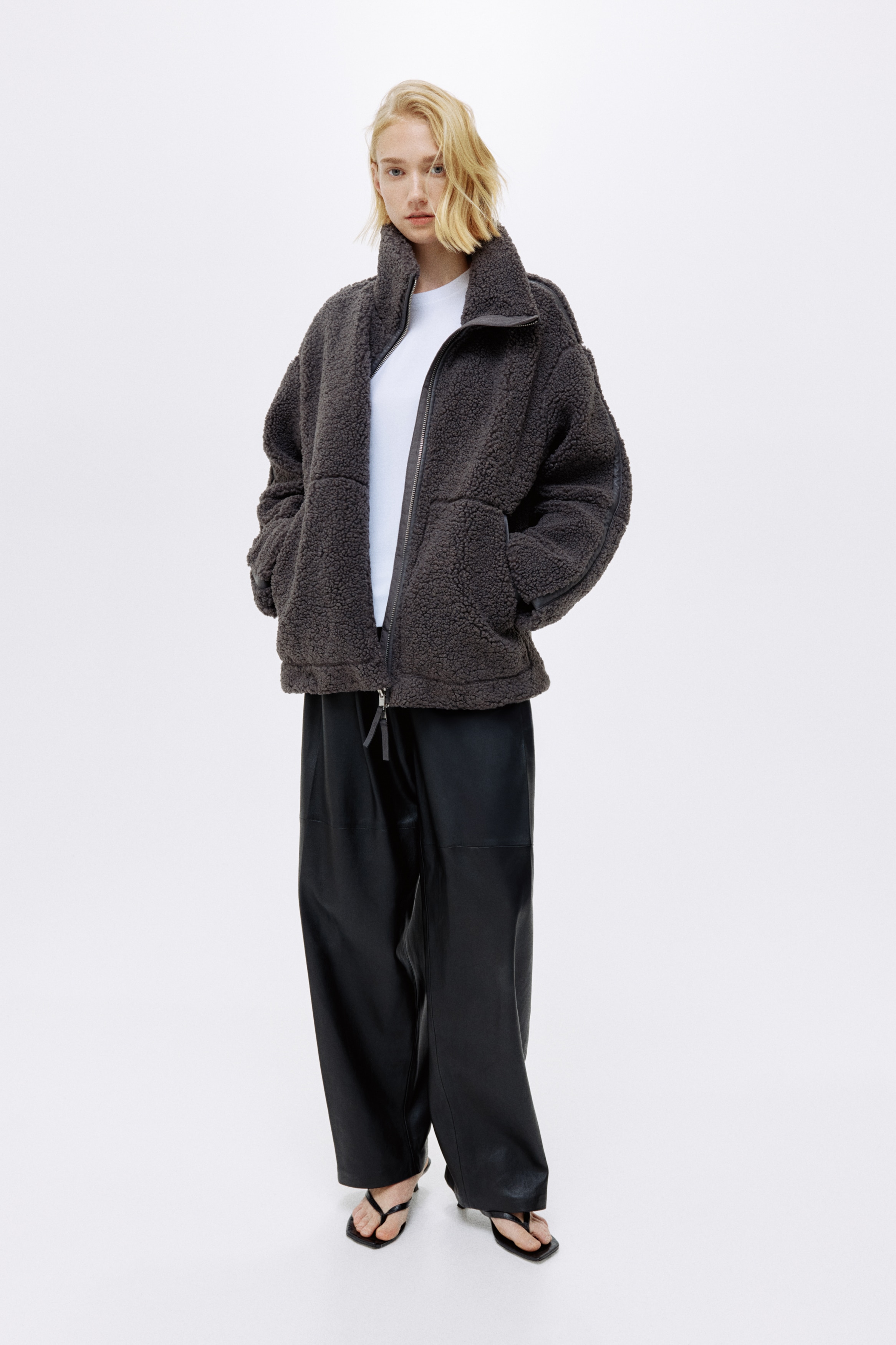 ルーズテディジャケット - ダークグレー - レディース | H&M JP